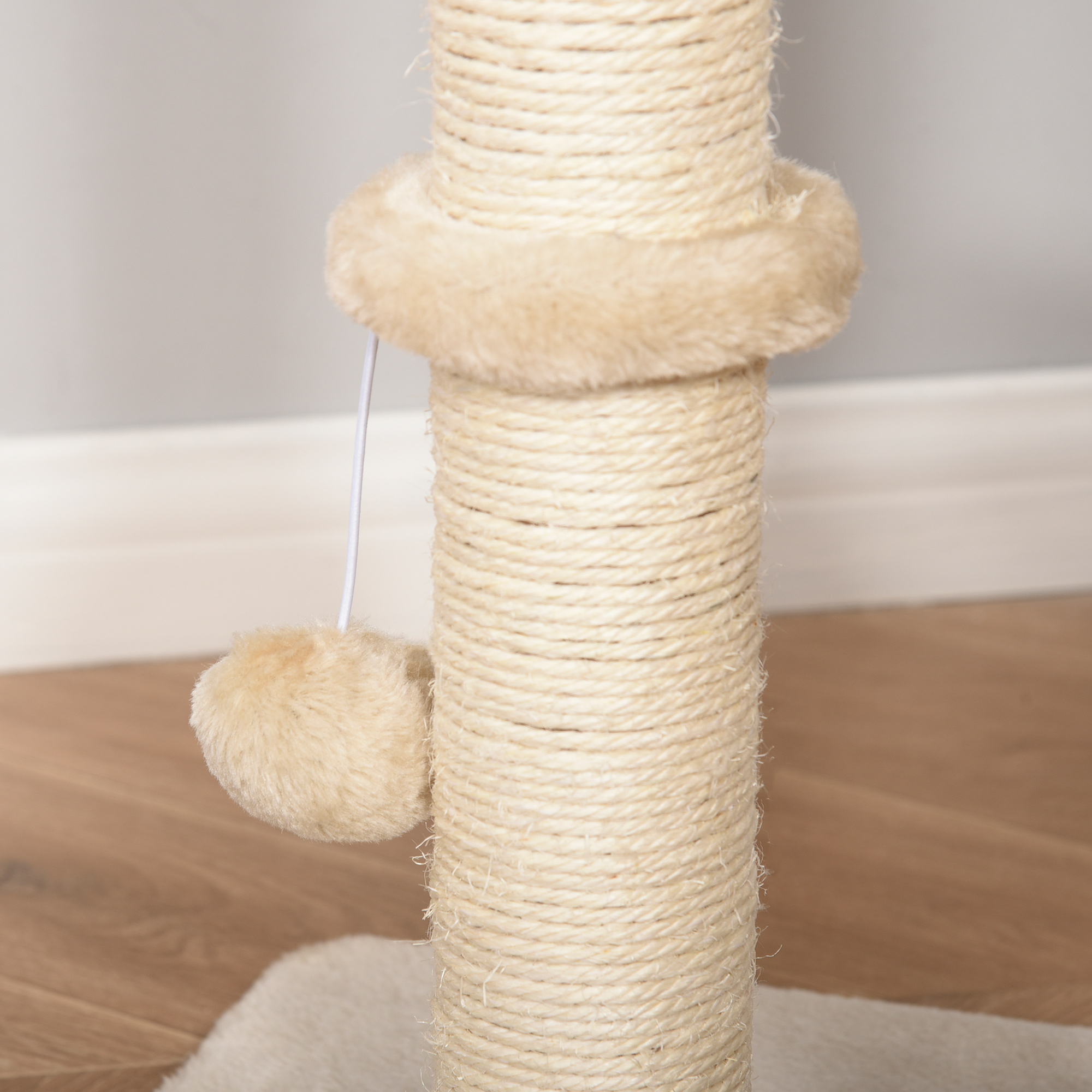 PawHut Cat Tree for Indoor Cats 100cm Kitten Climbing Tower Activity Center with Sisal Scratching Post Condo Perch Hanging Balls Teasing Rope Toy Cushion 9