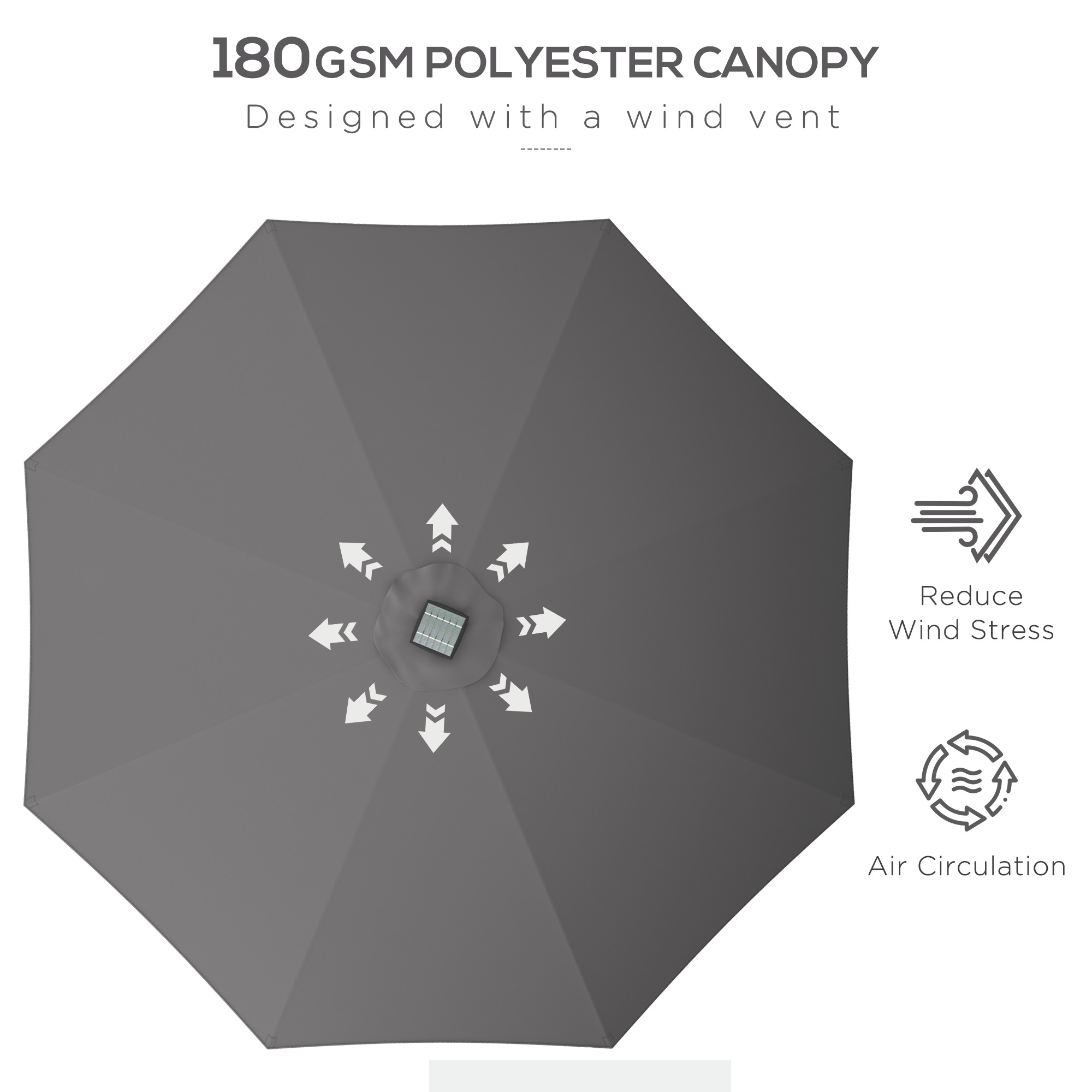 Outsunny 2.65m Garden Parasol, with LED Lights Dark Grey 5