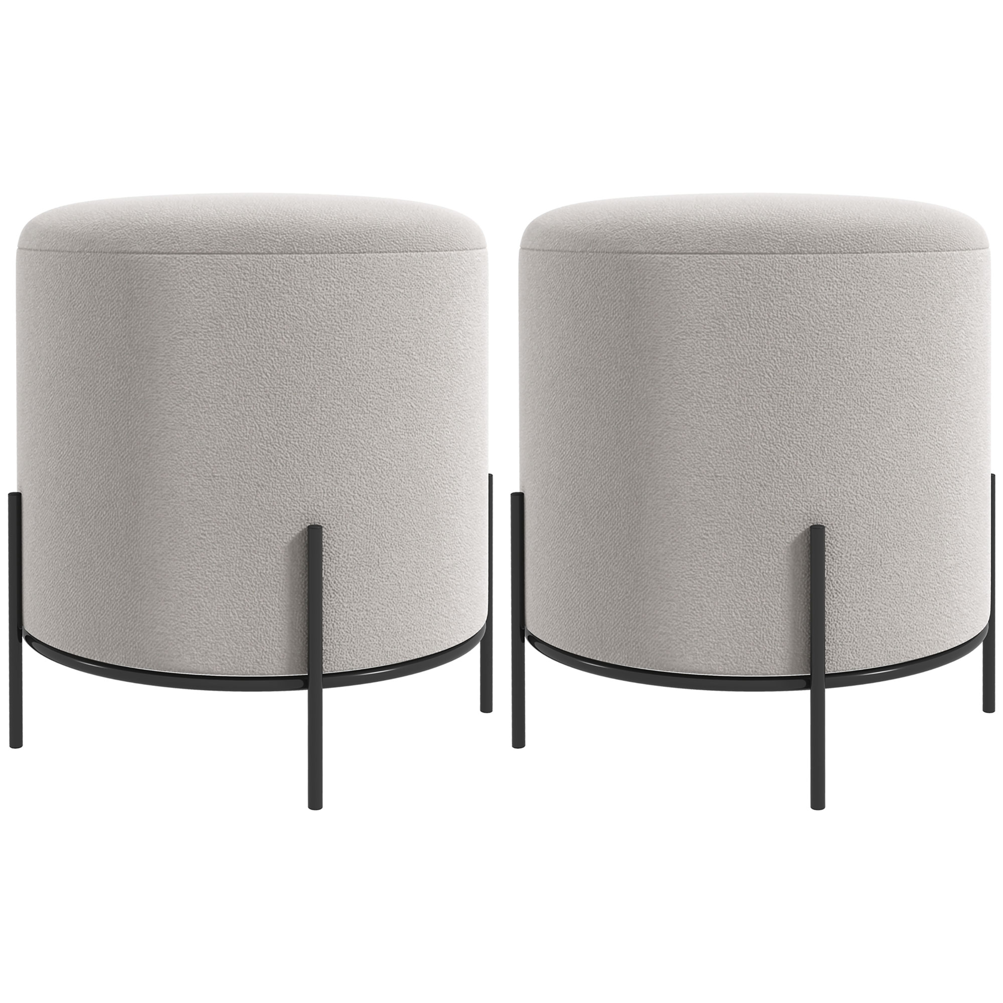 HOMCOM Lot de 2 poufs ottoman tabouret pouf repose-pied en velours pieds en acier pour salon chambre Ø 35 x 38 cm gris clair