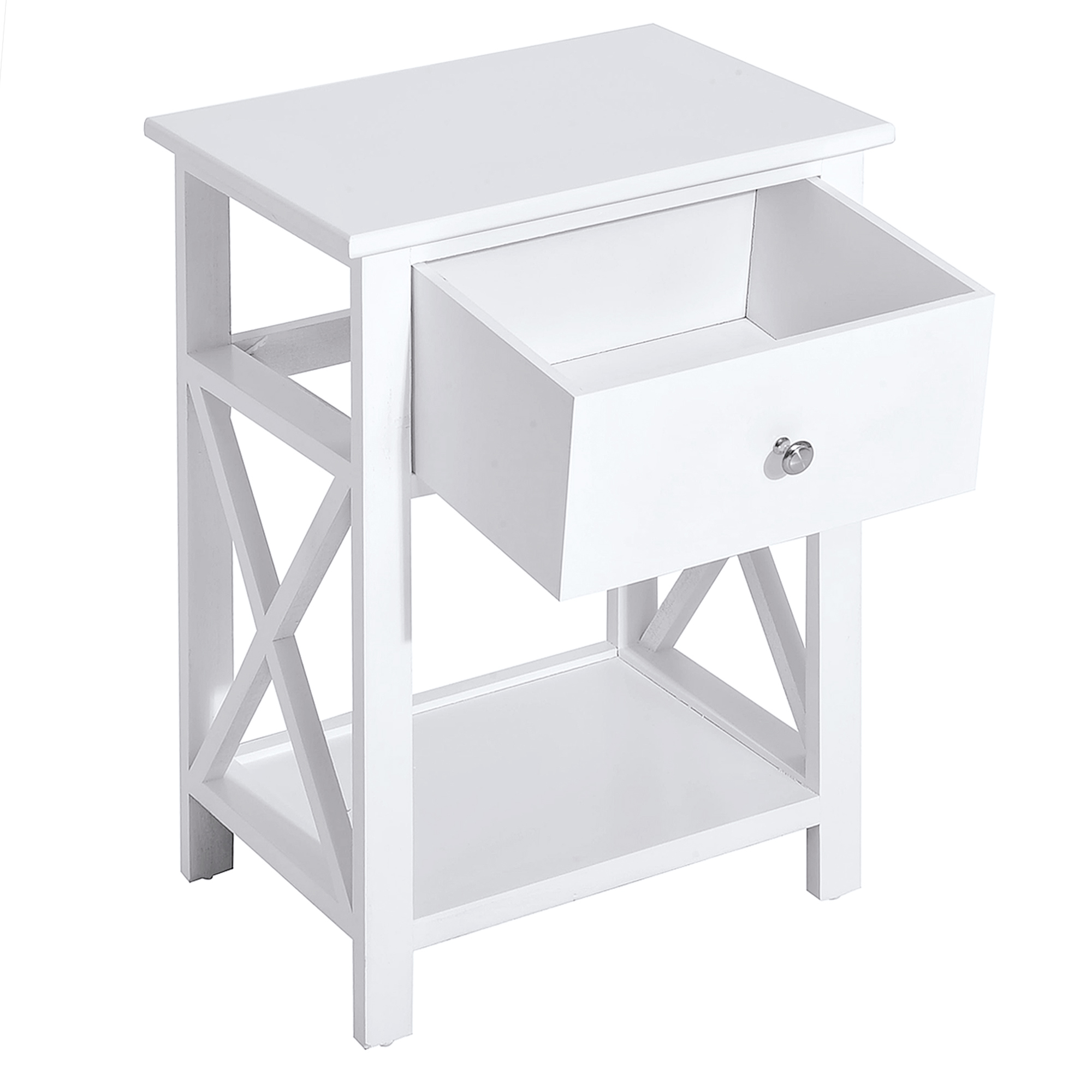 HOMCOM End Table, Sofa Side Table with Drawer X Bar Bottom Storage Shelf, Nightstand Bedside Table for Bedroom or Living Room White 9