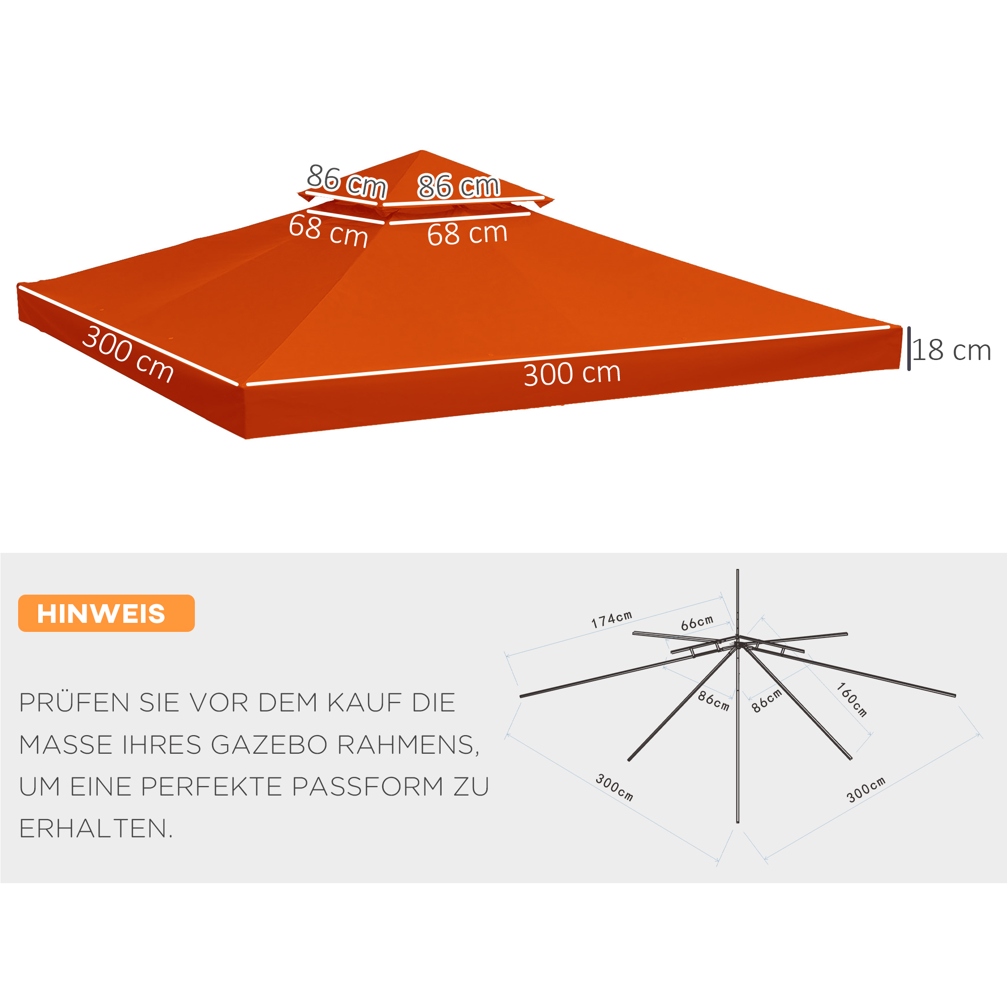 Vahetuskatus 3 x 3 m vaatetornile, veekindel, topeltkatusega, drenaažiavad, vahetuskate, aia vaatetorni/telgi varuosad, roostepunane