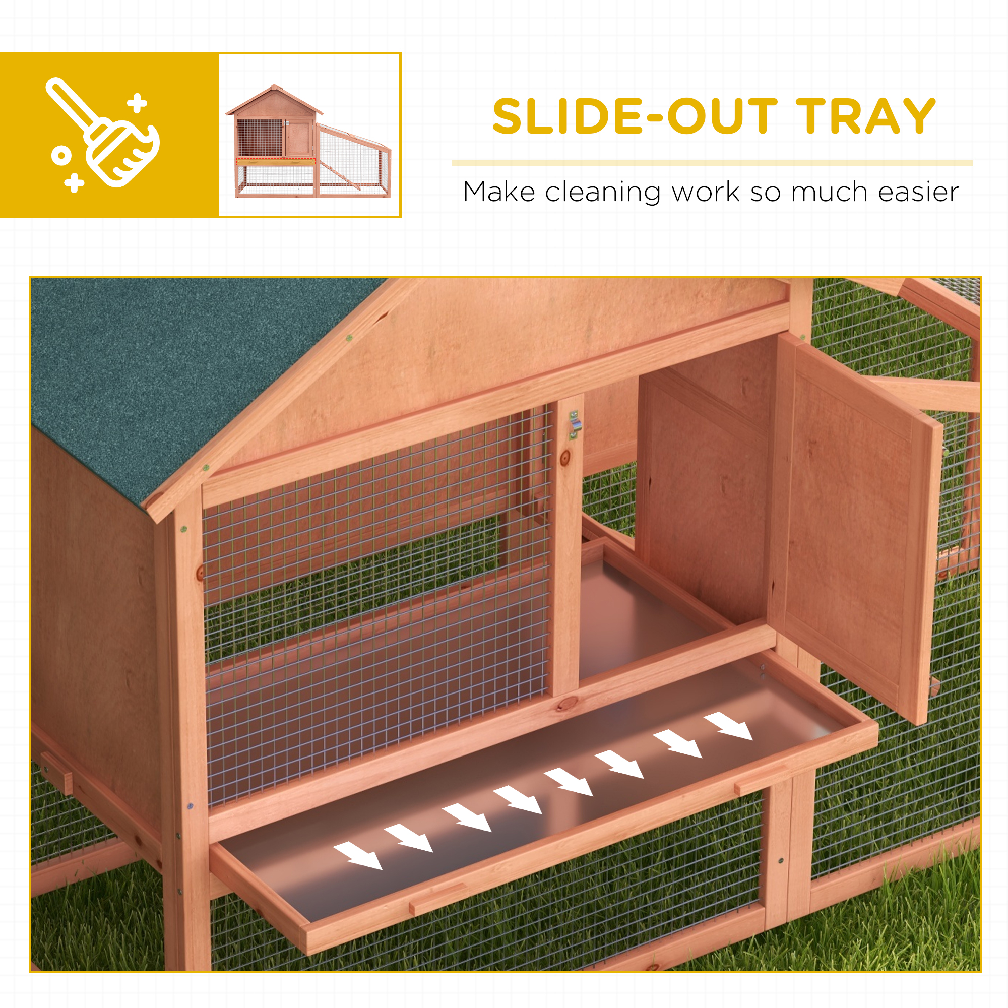 PawHut 2 Tier Rabbit Hutch Outdoor, Guinea Pig Hutch, Solid Wood Bunny House, Water Resistant Asphalt Roof Ramp Sliding tray 144 x 64.5 x 100 cm 6