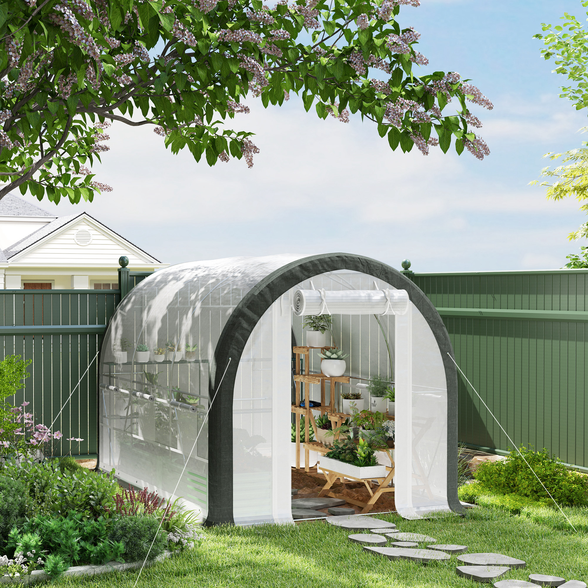 Outsunny 3 x 2(m) Walk-In Tunnel Greenhouse, with Accessories White 2
