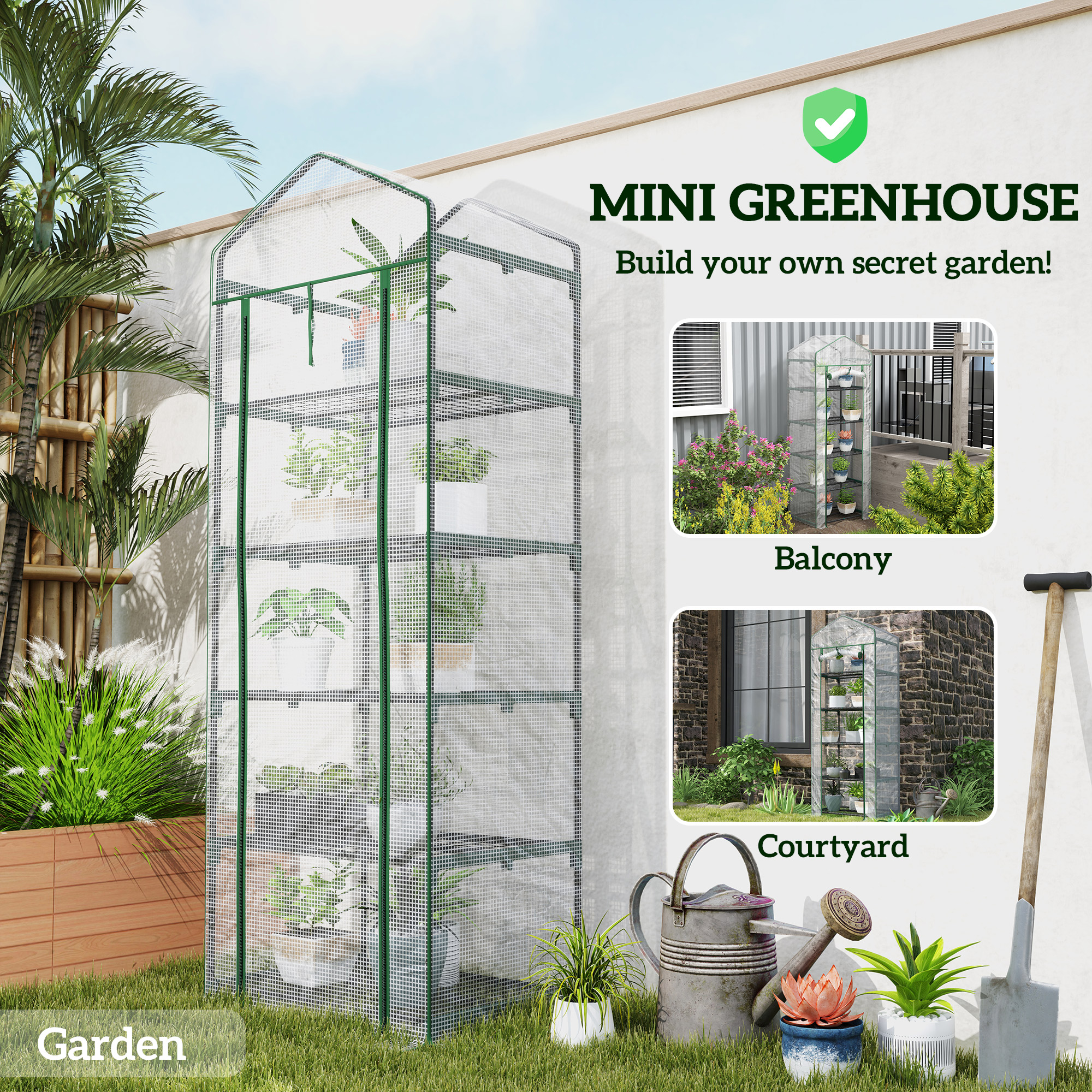 Outsunny 193cm Five Shelf Mini Greenhouse White 6