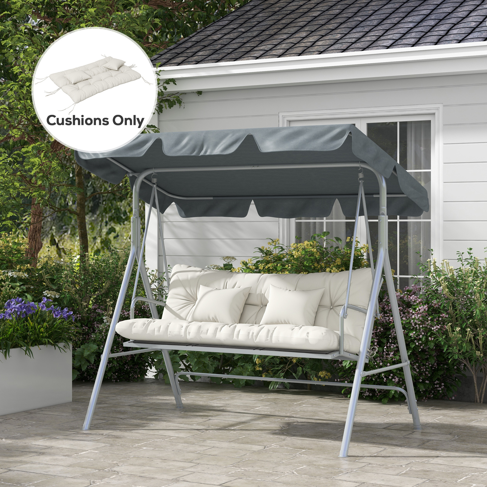 Outsunny Back and Seat Cushion Replacement with 2 Pillows, Patio Chair Cushions Set with Ties, White 2