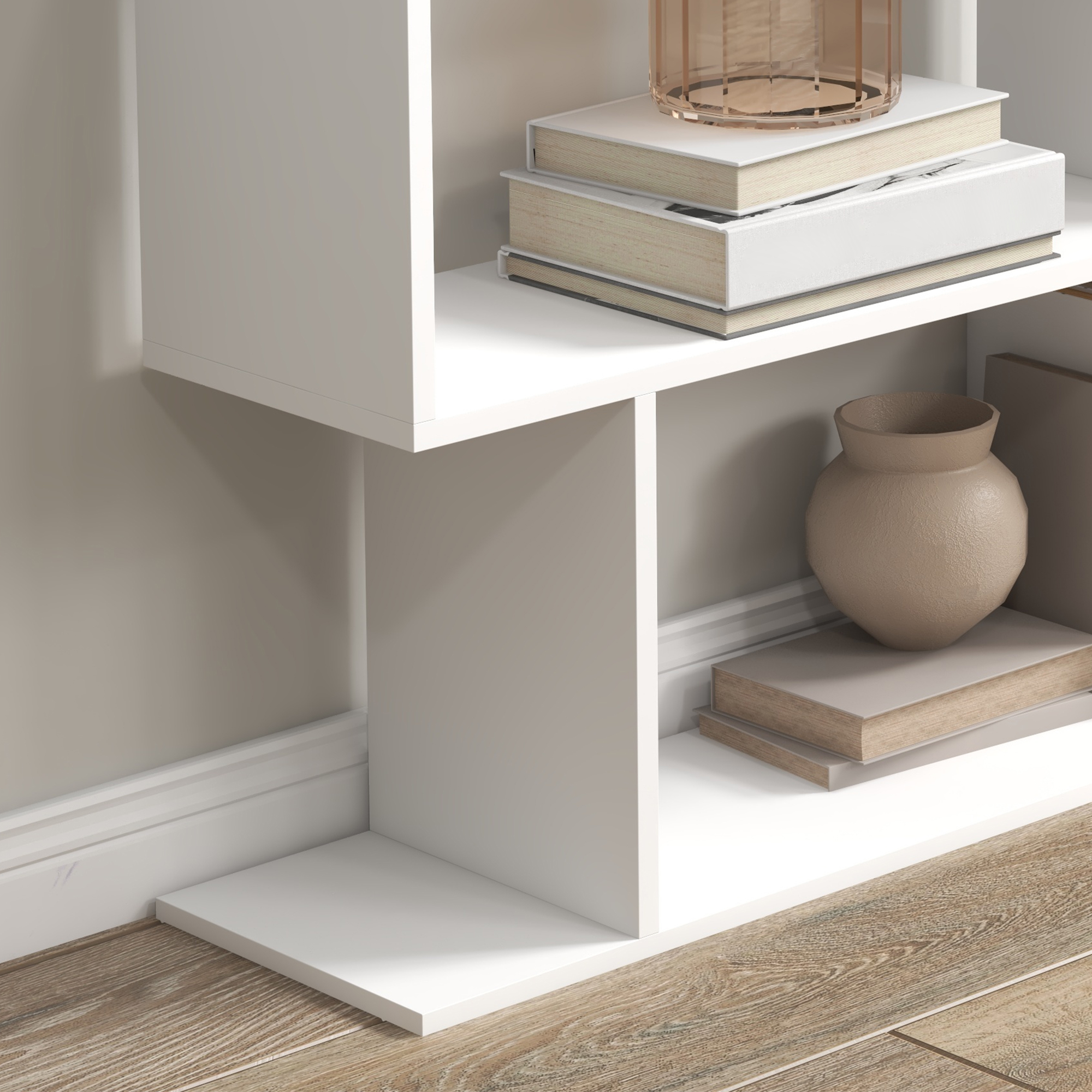 HOMCOM Bookcase, 6 Tier Shelf S Shaped Bookshelf, Storage Unit, Display Shelf for Living Room, Bedroom, Home Office, Plant, White 9
