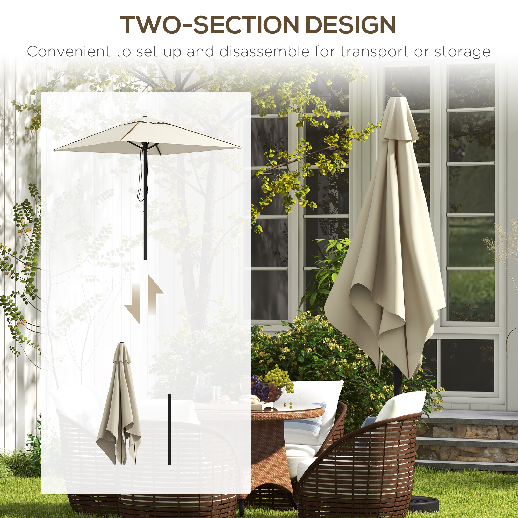 Outsunny 215cm Square Canopy Parasol, with Contrast Piping Beige/Brown 7