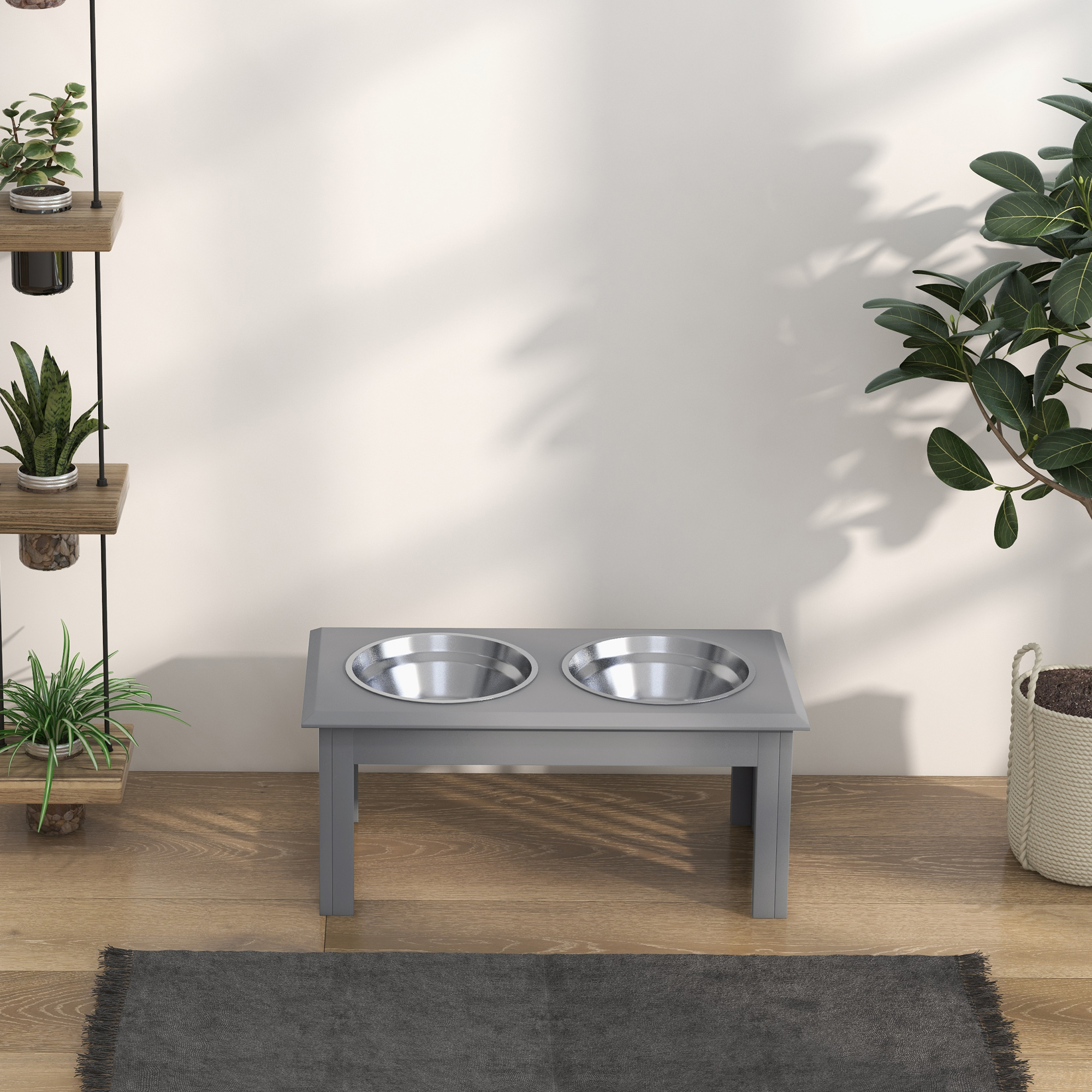 Koera söögijaam, 2 roostevabast terasest kaussi, libisemiskindel, 58,4x30,5x25,4cm, hall