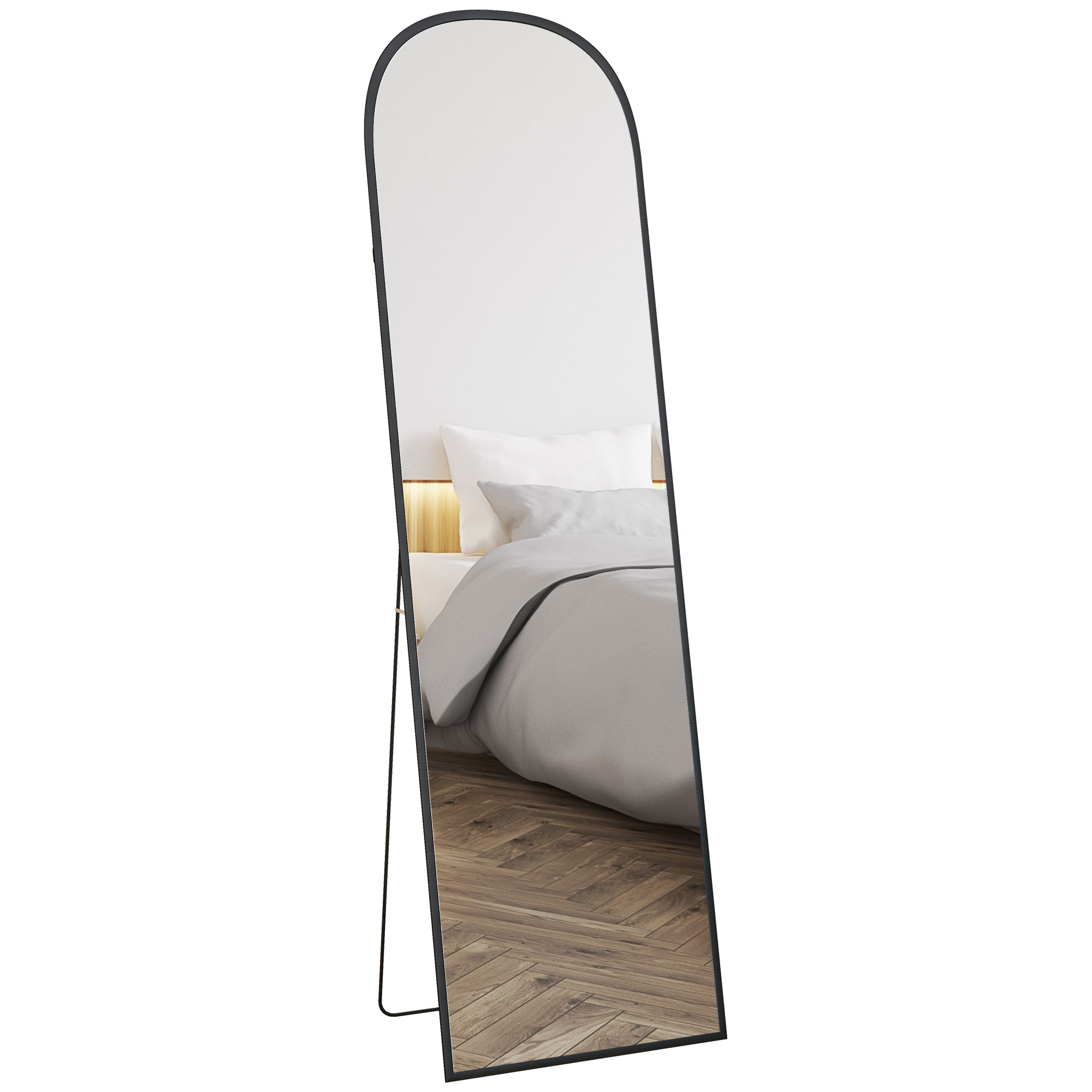 HOMCOM Espejo de Cuerpo Entero 50x170 cm Independiente o Pared Marco de Aleación de Aluminio Soporte Dorado Elegante   Aosom España