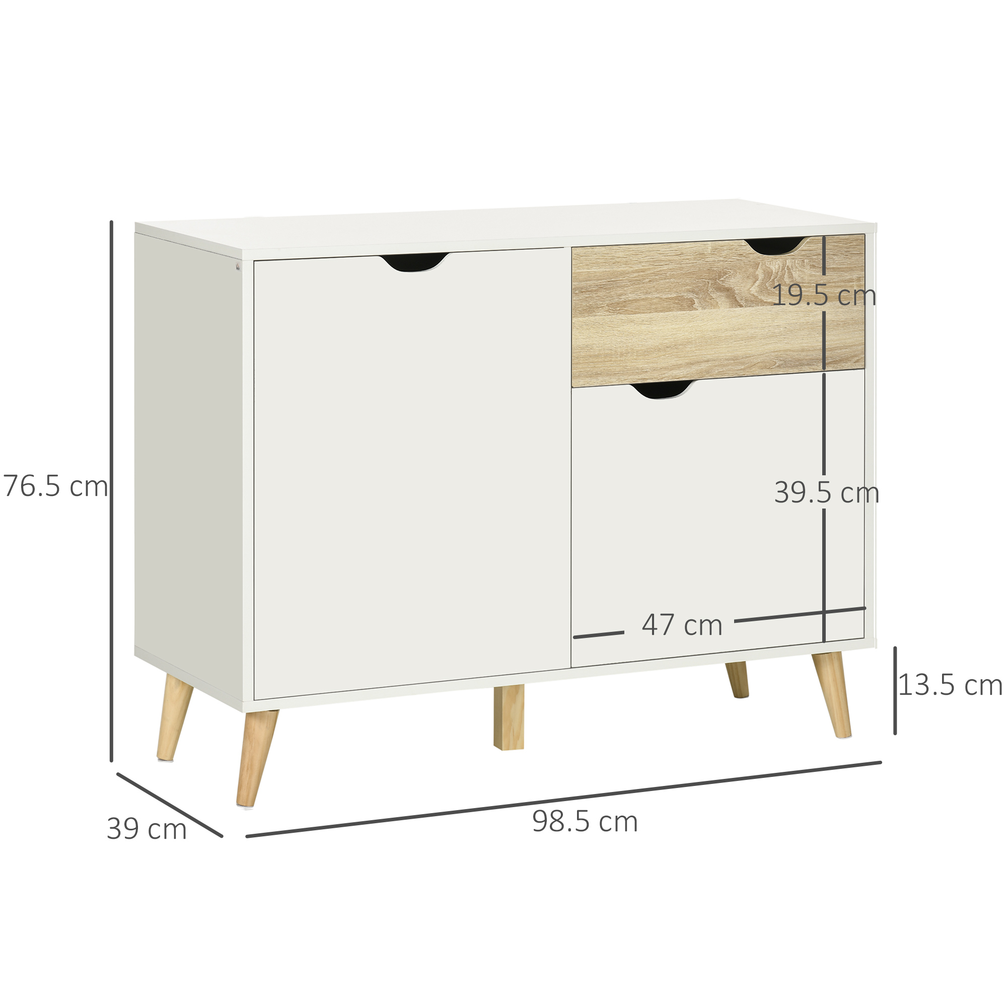 HOMCOM Modern Sideboard Storage Cabinet, Free Standing Accent Cupboard with Drawer, 2 Doors for Bedroom, Living Room, Hallway, White 3