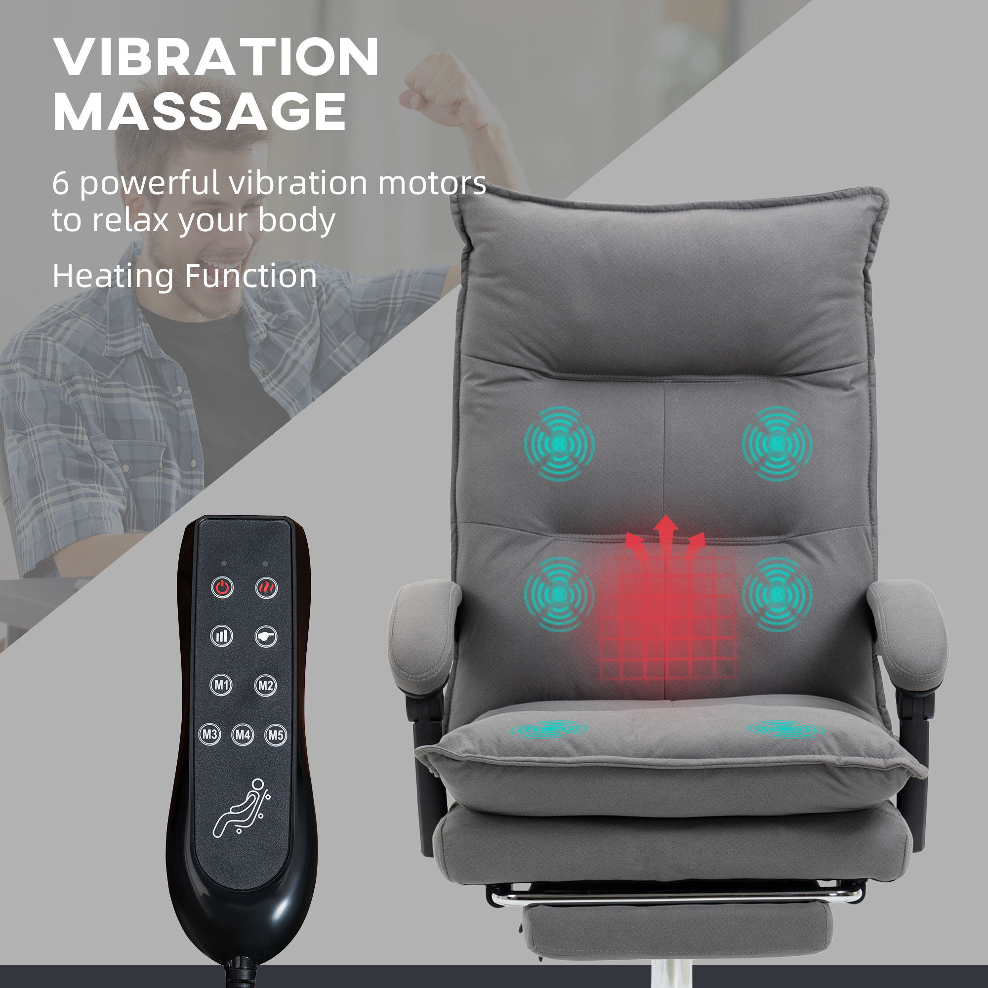 Vinsetto Massage Office Chair with Footrest, Desk Chair with 6 Point Massage and Heat, 155° Reclining Back for Home, Thick Padding, Grey 4