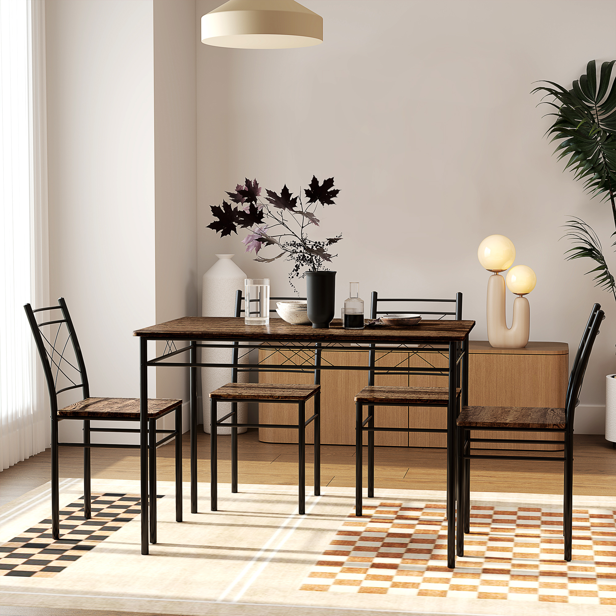 HOMCOM Five-Piece Minimal Dining Set Oak-Effect/Black 2