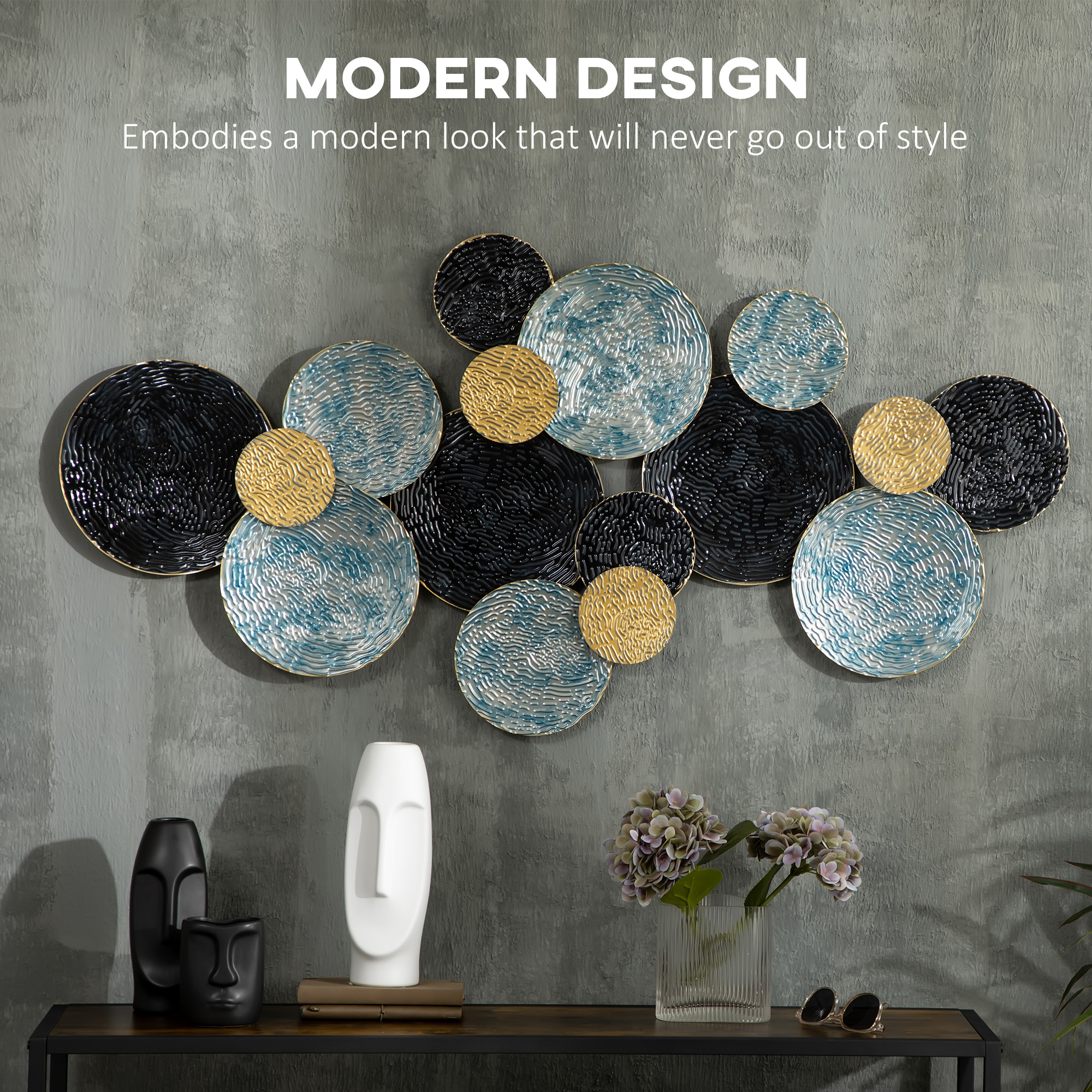 HOMCOM 3D Metal Wall Art Modern Circle Hanging Wall Sculptures Home ...