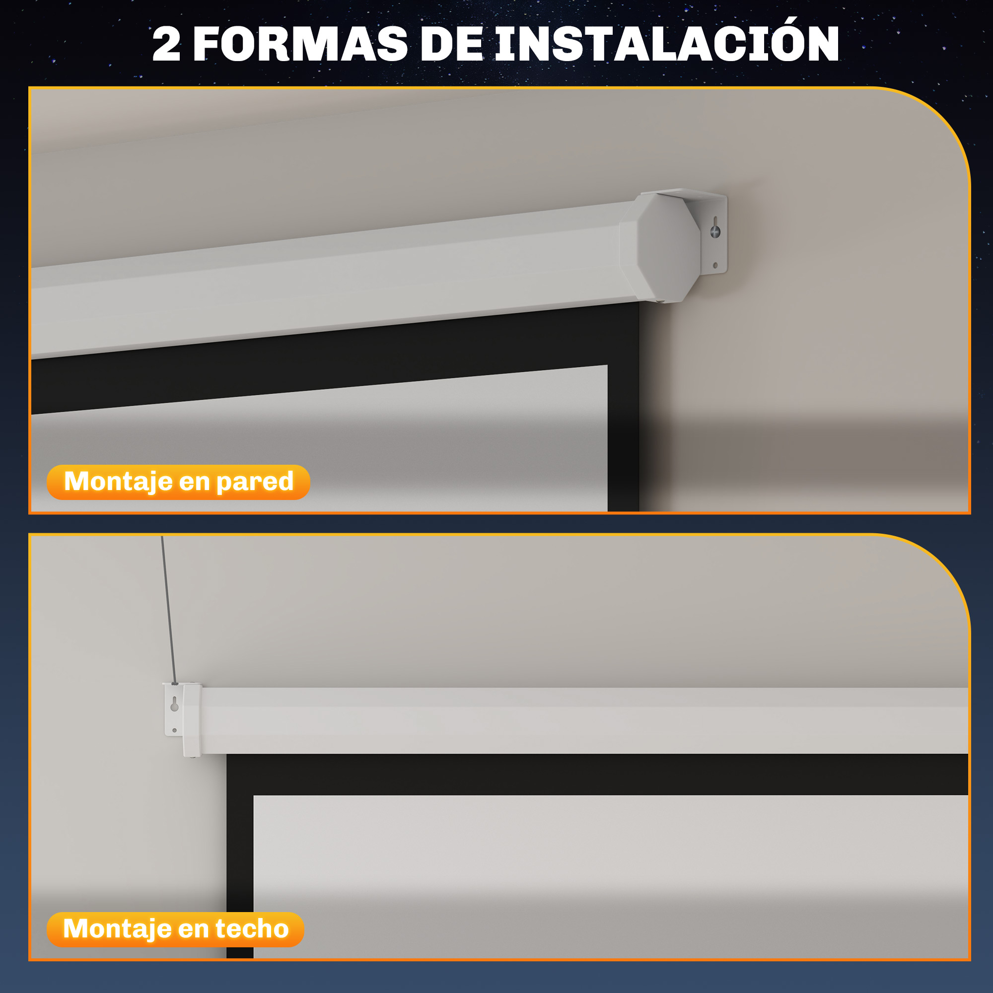 Pantalla De Proyección HOMCOM 85 Pulgadas - Para Cine En Casa 4K, Montaje En Pared O Techo