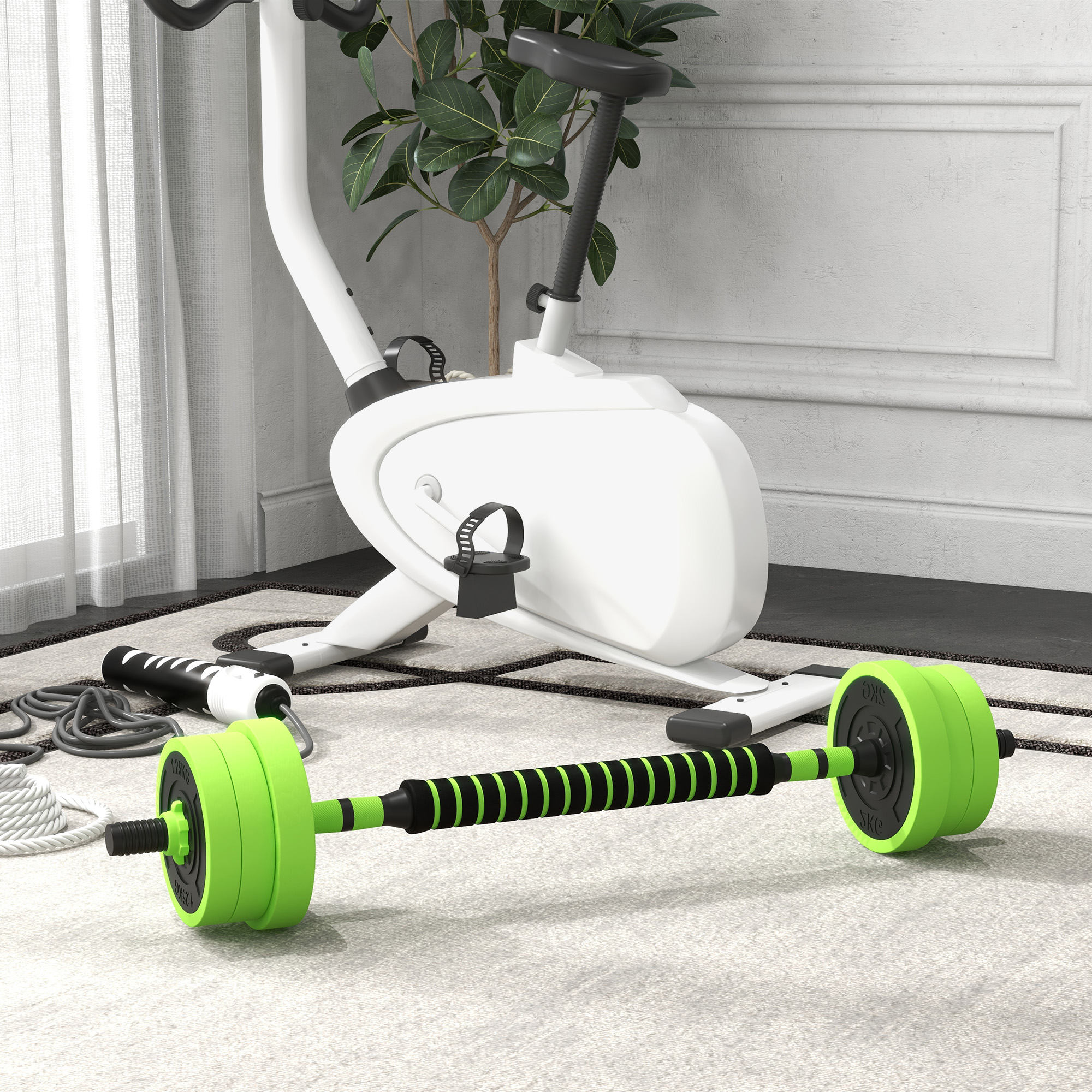 SPORTNOW 40kg Four-In-One Adjustable Weight Dumbbells Set, Barbell, Kettlebell, Push Up Stand Green 2