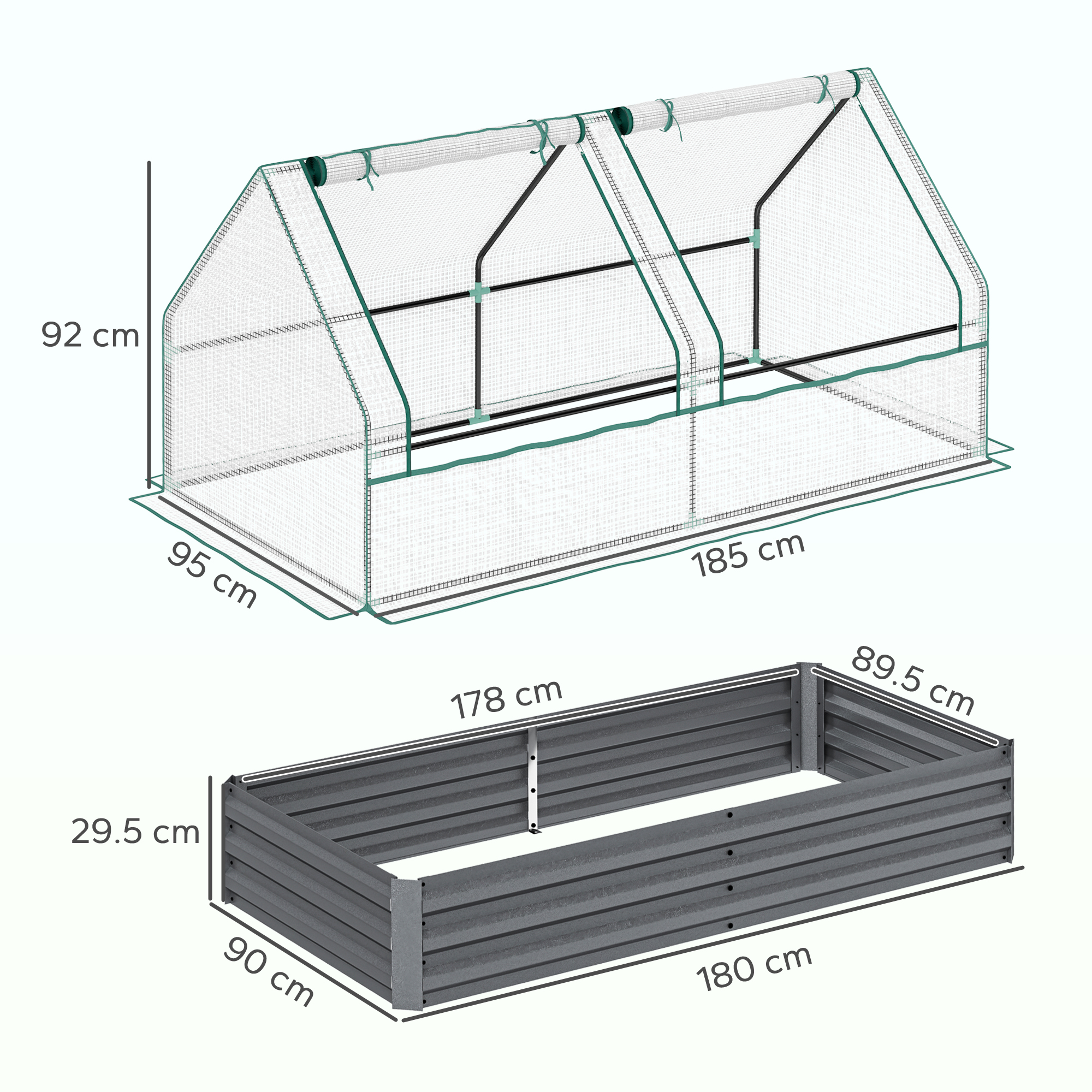 Outsunny Metal Planter Box with Cover, Raised Garden Bed with Greenhouse, for Herbs and Vegetables, White and Dark Grey 3