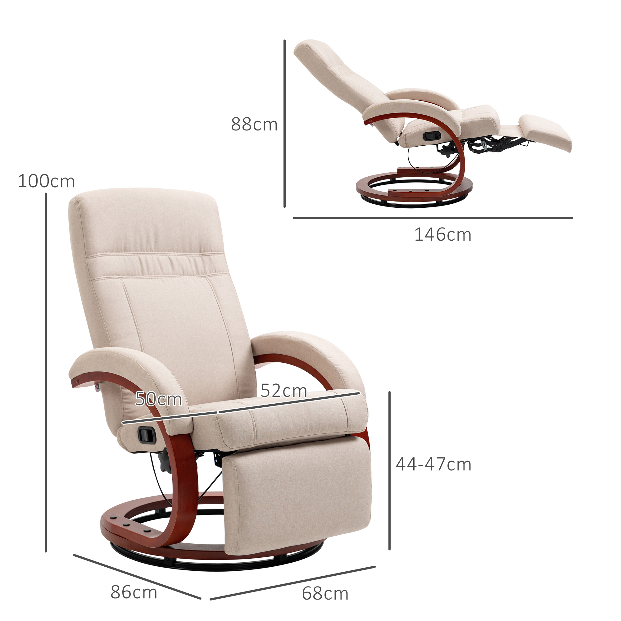 HOMCOM 135° Manual Reclining Swivel Chair, with Footrest Beige 3