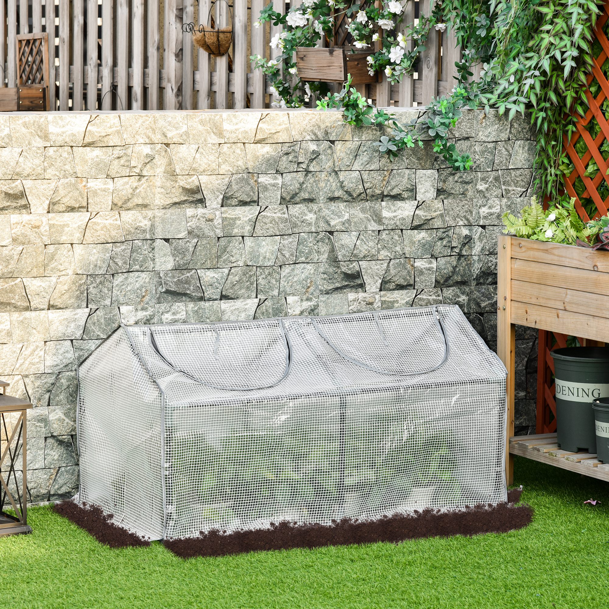 Outsunny Mini Greenhouse Portable Flower Planter Tomato Vegetable House for Garden Backyard with Zipper 120 x 60 x 60 cm, White 2
