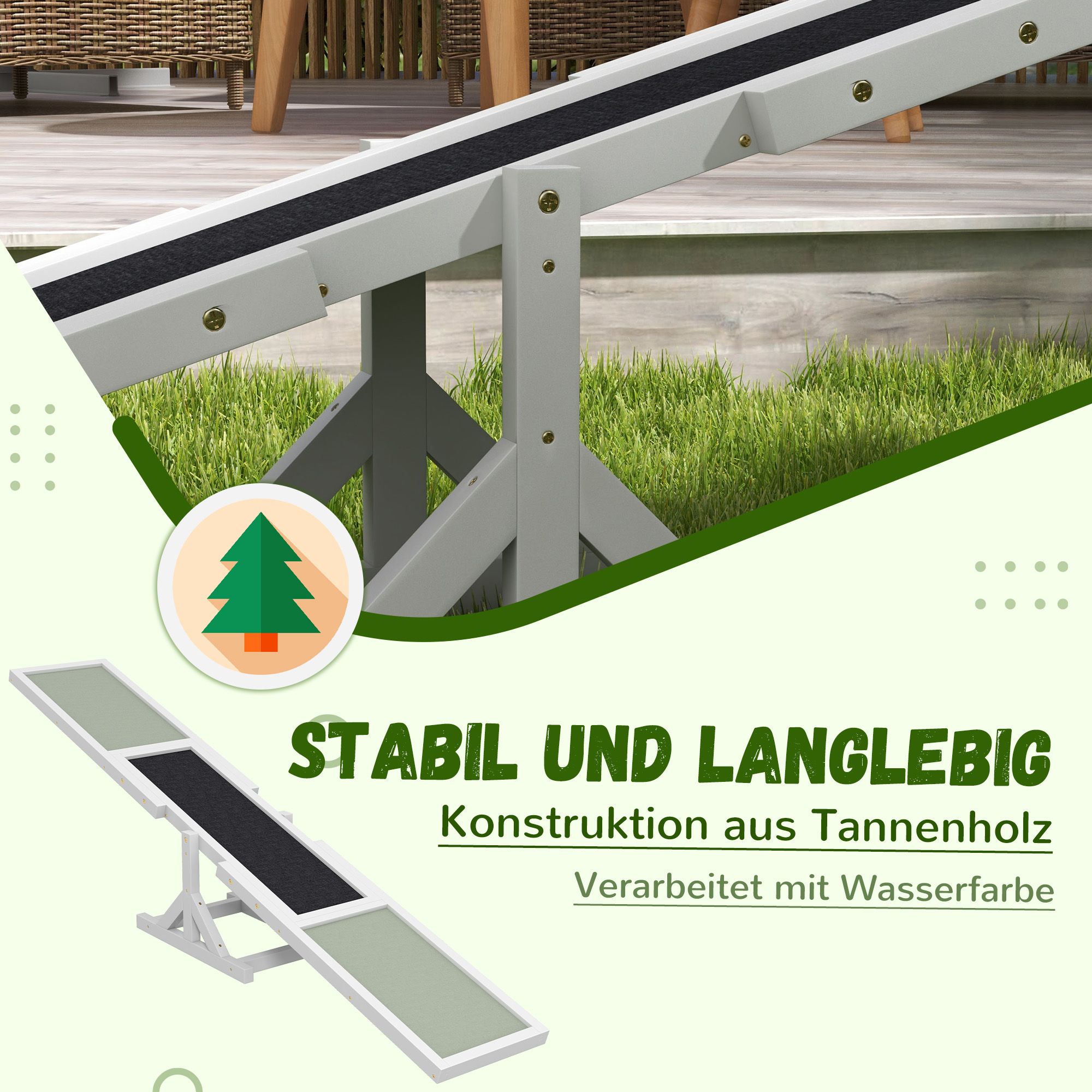 Koerte kiiklaud agilitytreeninguks, libisemiskindel, kandevõime kuni 50 kg, 180 x 30 x 30 cm