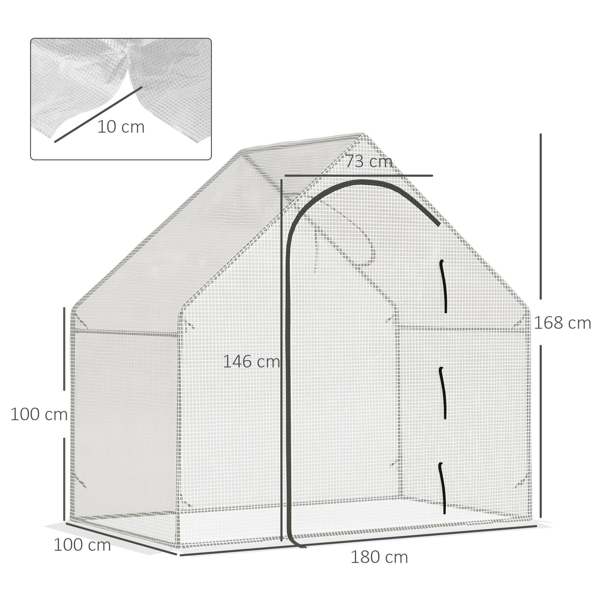 Outsunny Walk In Tomato Greenhouse Garden Outdoor Mini Greenhouse Flower Planter Steel Frame with Zipped Door & Window, PE Cover, 180 x 100 x 168CM,  White 3