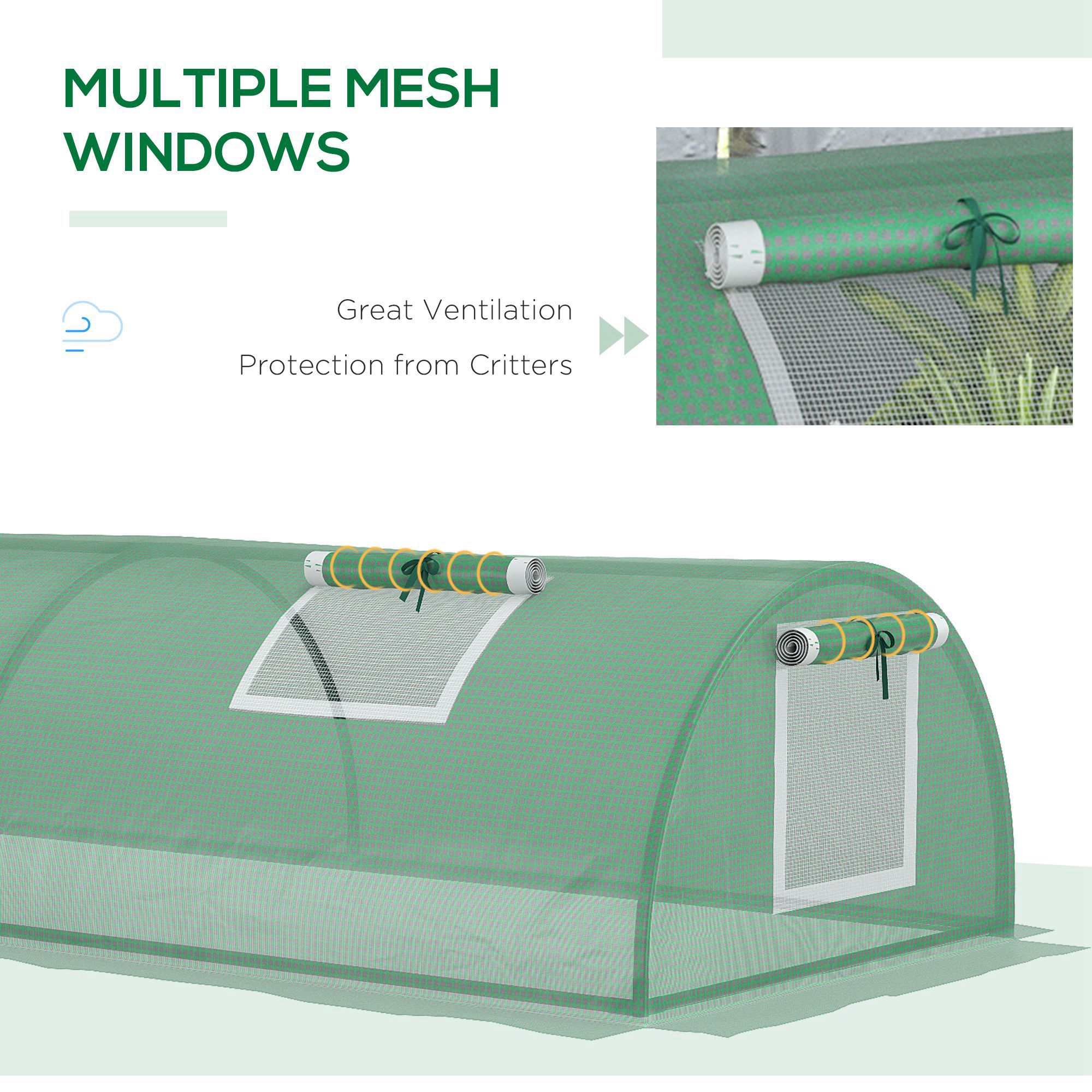 Outsunny Mini Greenhouse, Portable Tunnel Green House, Green Grow House Steel Frame with 5 Mesh Windows, 3 M, Green 5