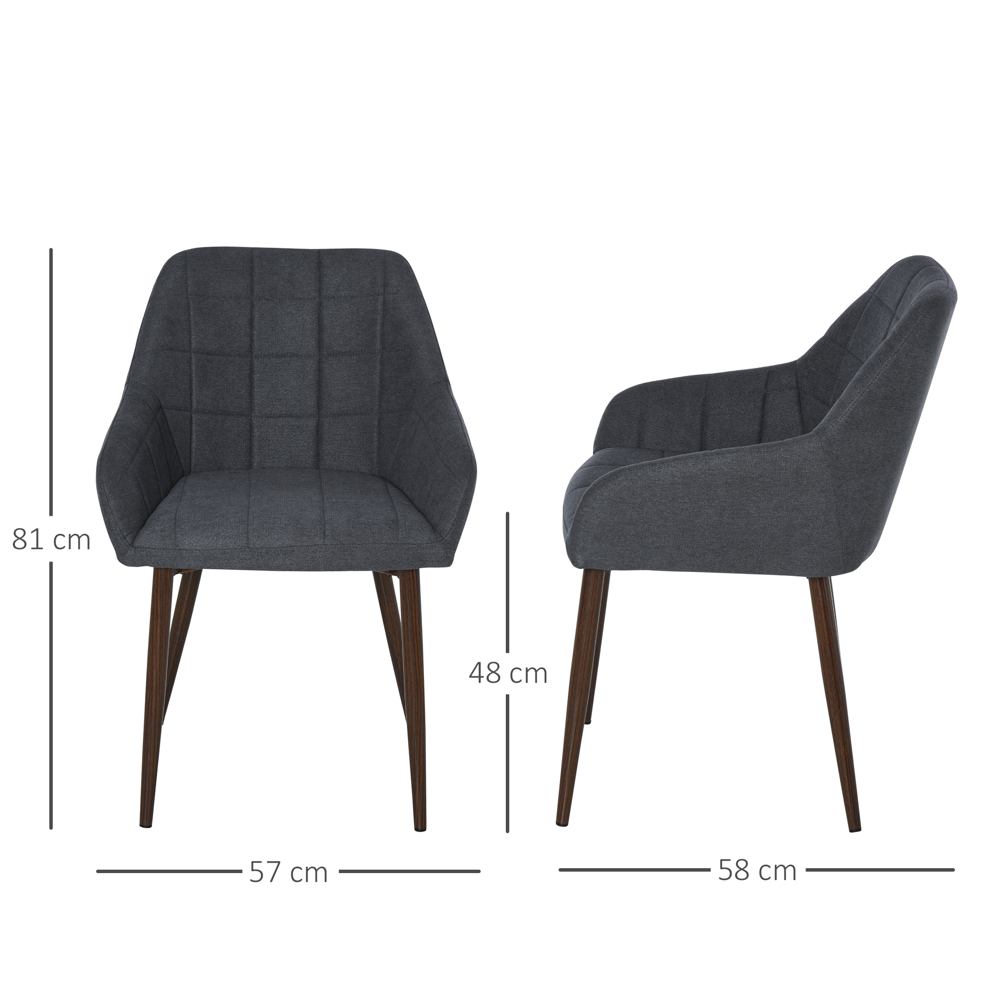 HOMCOM 2 Pieces Linen-Touch Fabric Dining Chair with Grid Pattern Cushion and Backrest, Mid Back Leisure Chair with Steel Leg, Sponge Padded Armchair for Dining Room 3