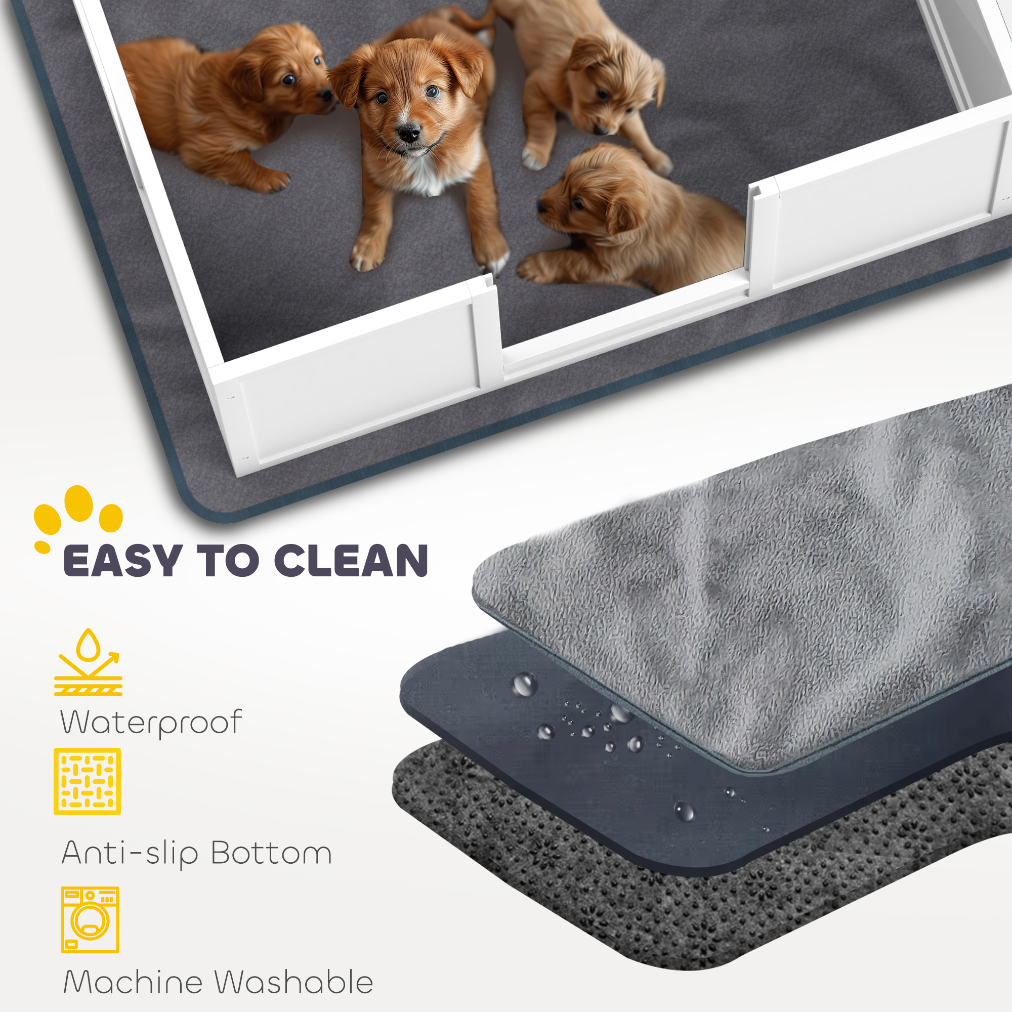 PawHut Whelping Box for Dogs with Whelping Pad, Adjustable Entrance, Non-slip Foot Pads, for Large Dogs, 124 x 120cm 4