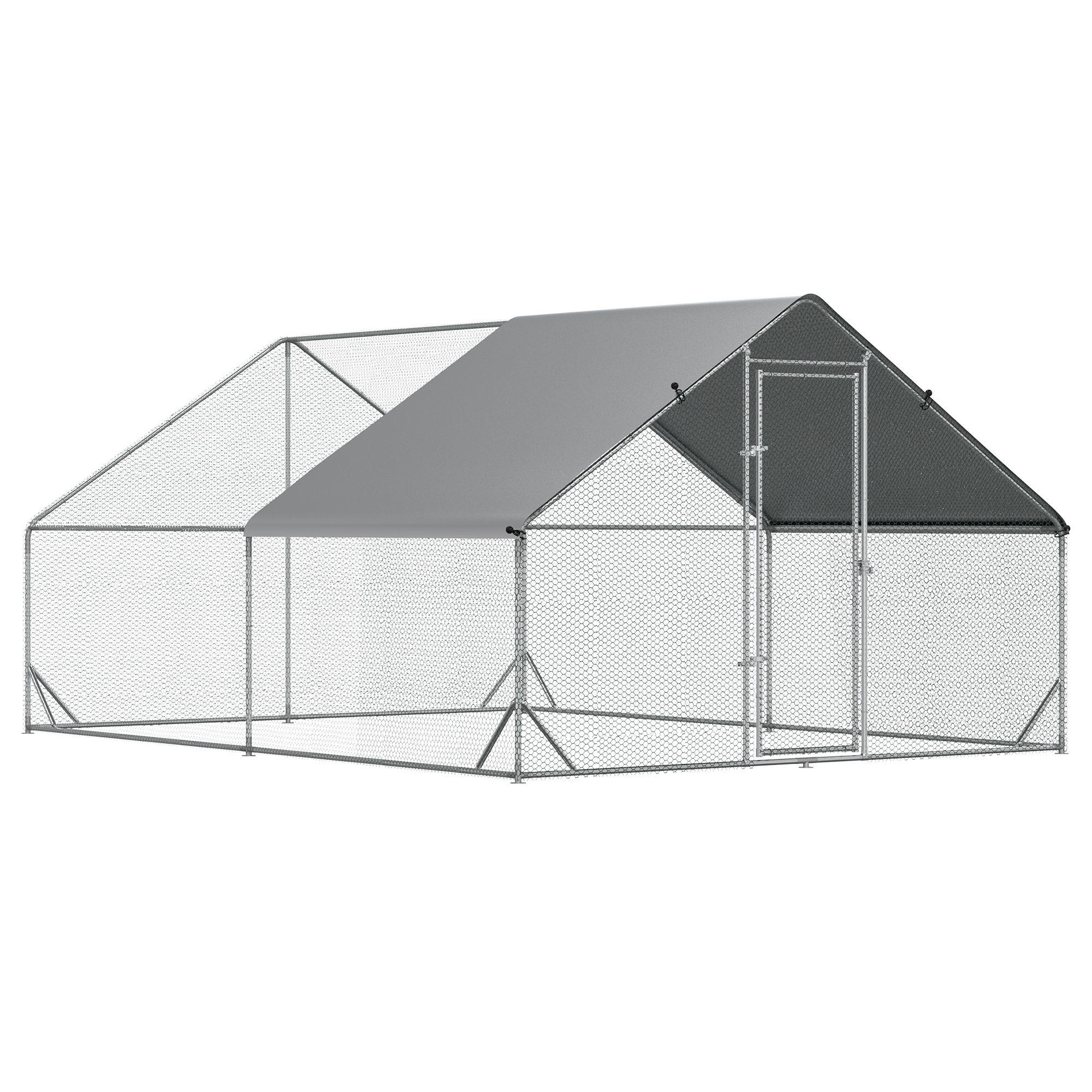PawHut Chicken Run Galvanised Walk-in Chicken Coop Hen Poultry House Cage Rabbit Hutch Pet Playpen Garden w/ Water-Resist Cover, 3 x 2 x 2m
