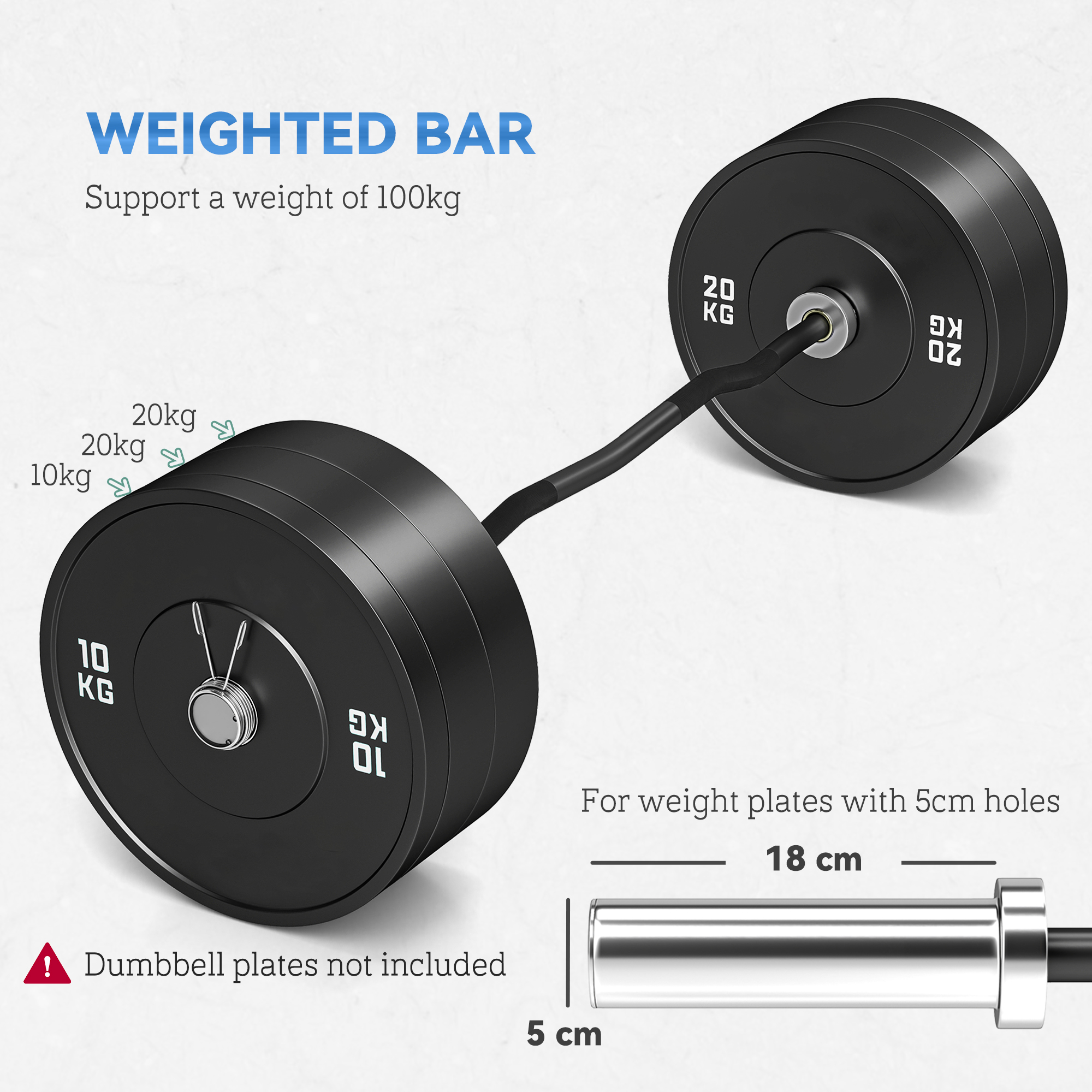 SPORTNOW 120cm EZ Barbell Bar for 5cm Weight Plates, with Spring Clips, 8kg 5