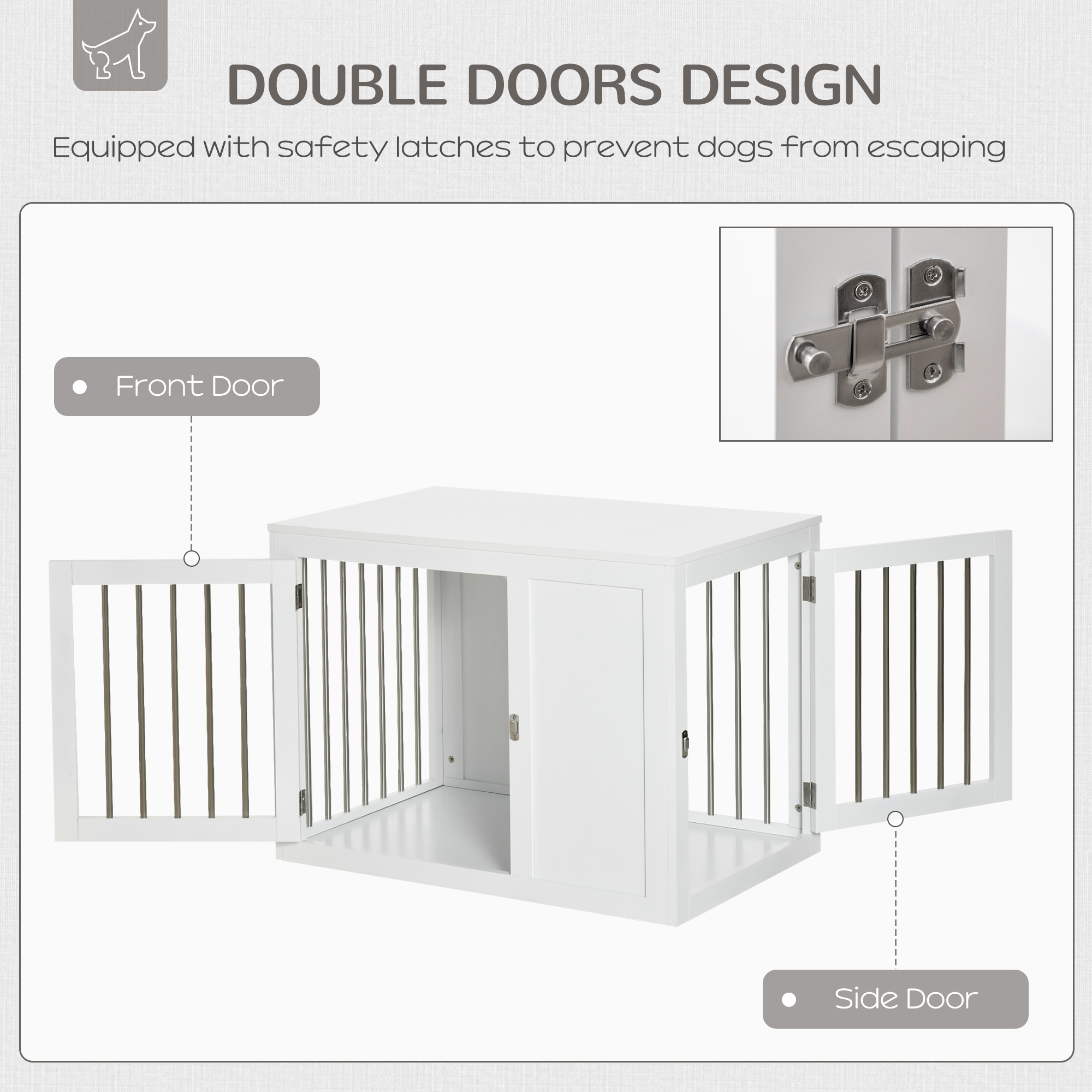 PawHut 2-in-1 Dog Cage and Side Table, with Two Lockable Doors, for Medium Dogs White 5
