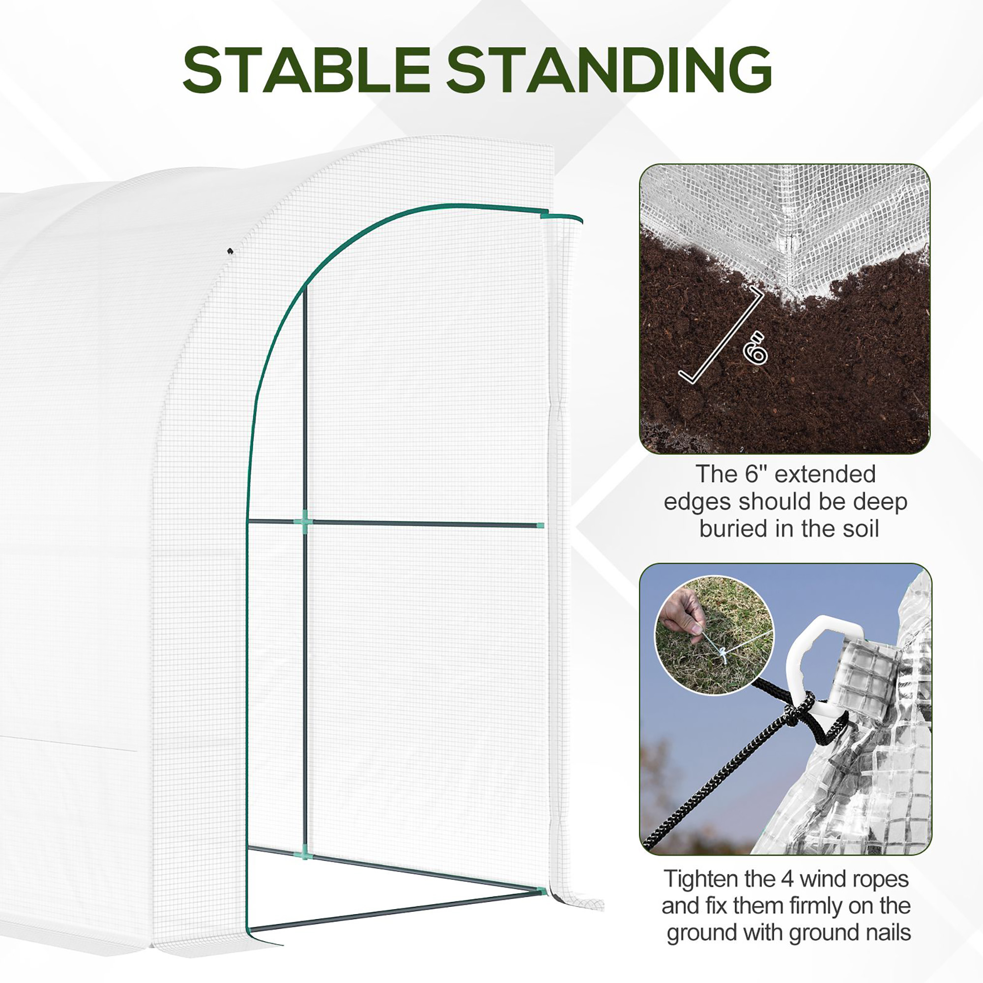 Outsunny Outdoor Walk-In Greenhouse, Plant Nursery with Zippered Doors, PE Cover and 3-Tier Shelves, White, 300 x 150 x 213 cm 4
