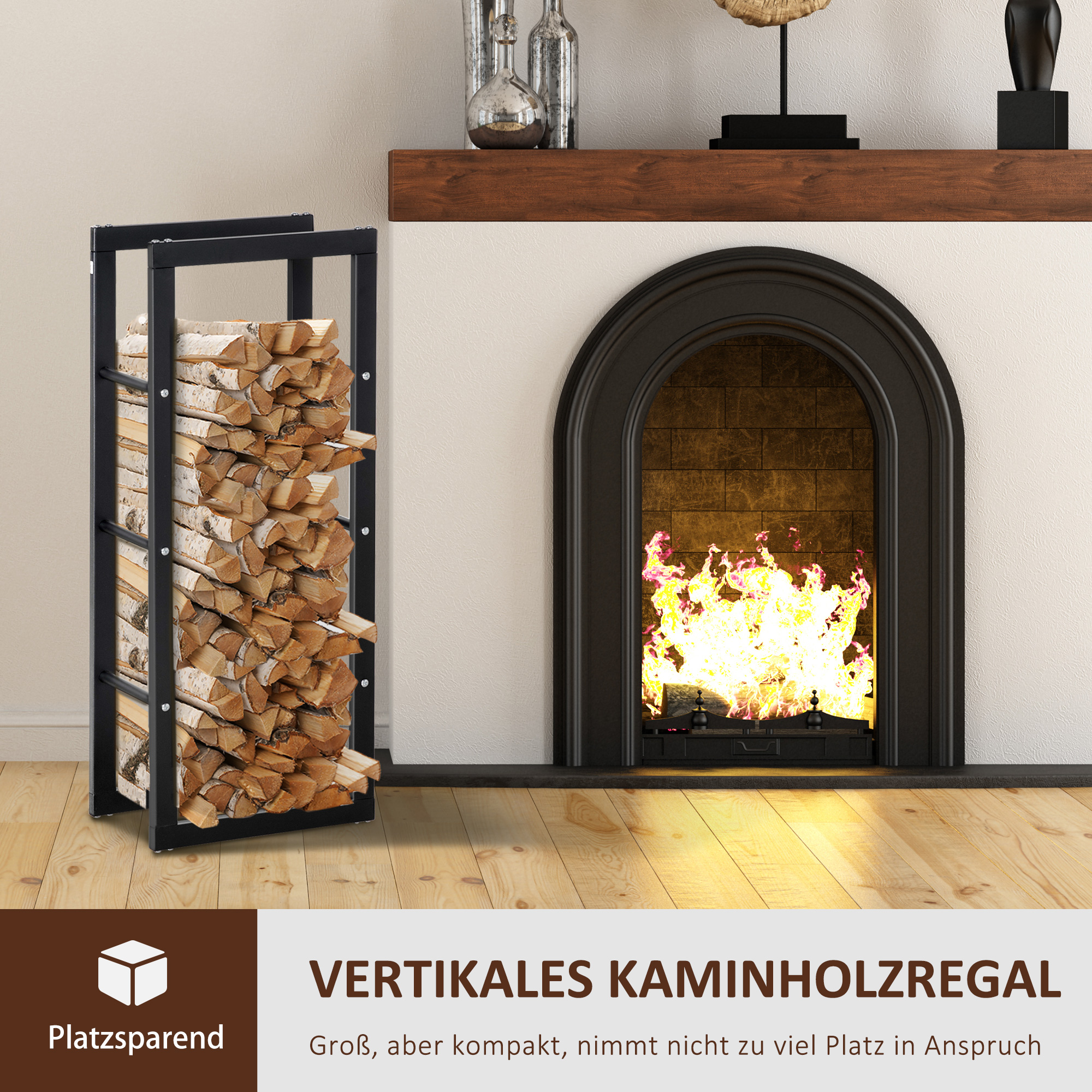 Metallist küttepuude riiul 40 x 25 x 100 cm, küttepuude riiul, virnastamisabi, terasraam, kuni 100 kg, küttepuude varjualune õue, puiduriiul, küttepuude riiul aeda, terrassile, õues kasutamiseks, must