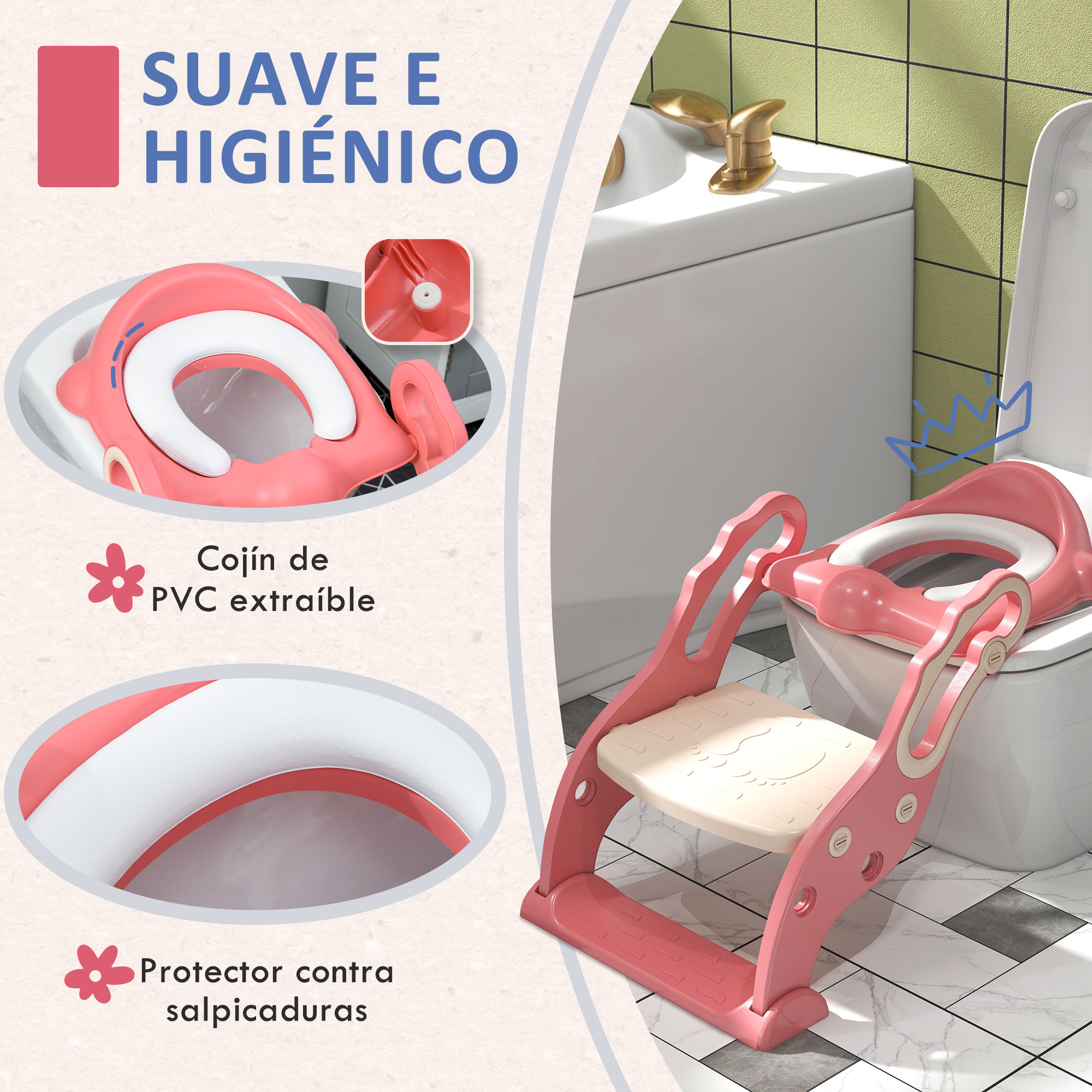 Pelela Asiento Adaptador Escalera Inodoro Wc 3 En1 Niños X L Azul