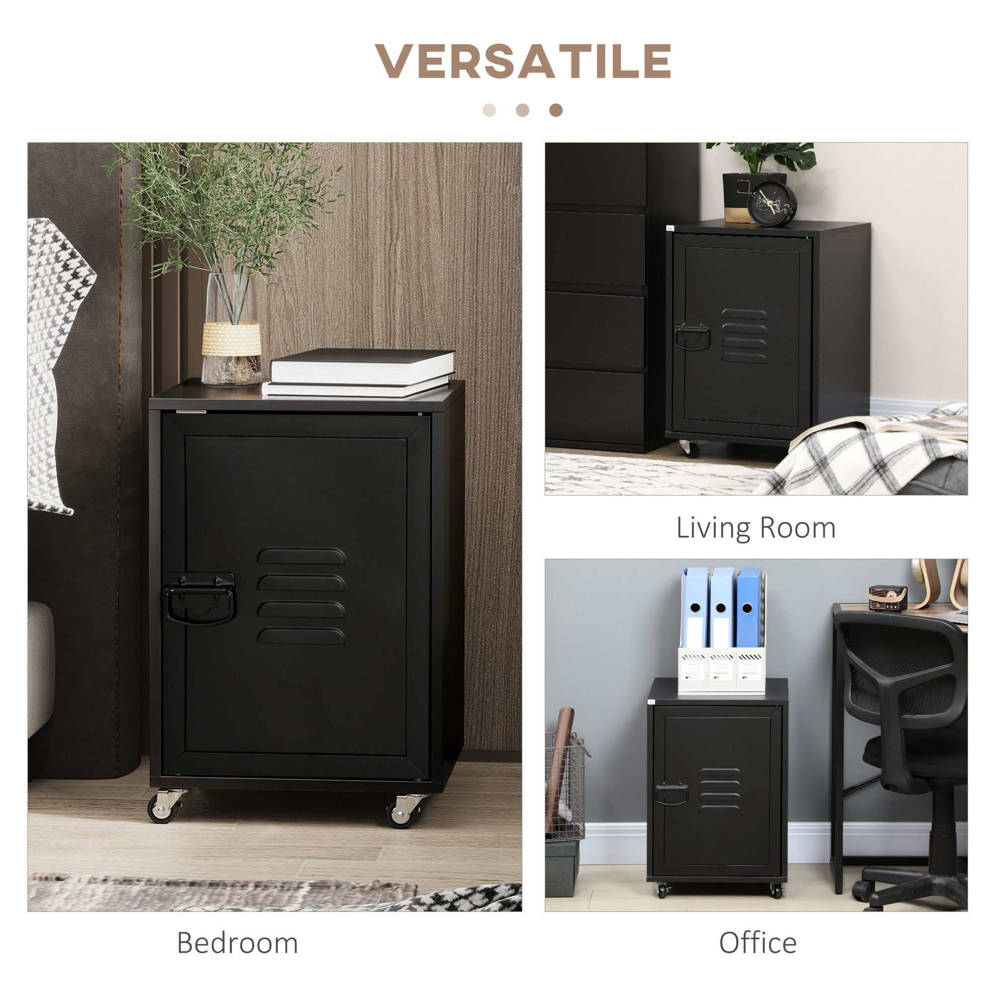 HOMCOM Rolling Metal Filing Cabinet, Industrial Mobile Storage Cabinet with Adjustable Shelf and Wheels for Home Office Living Room, Black 7