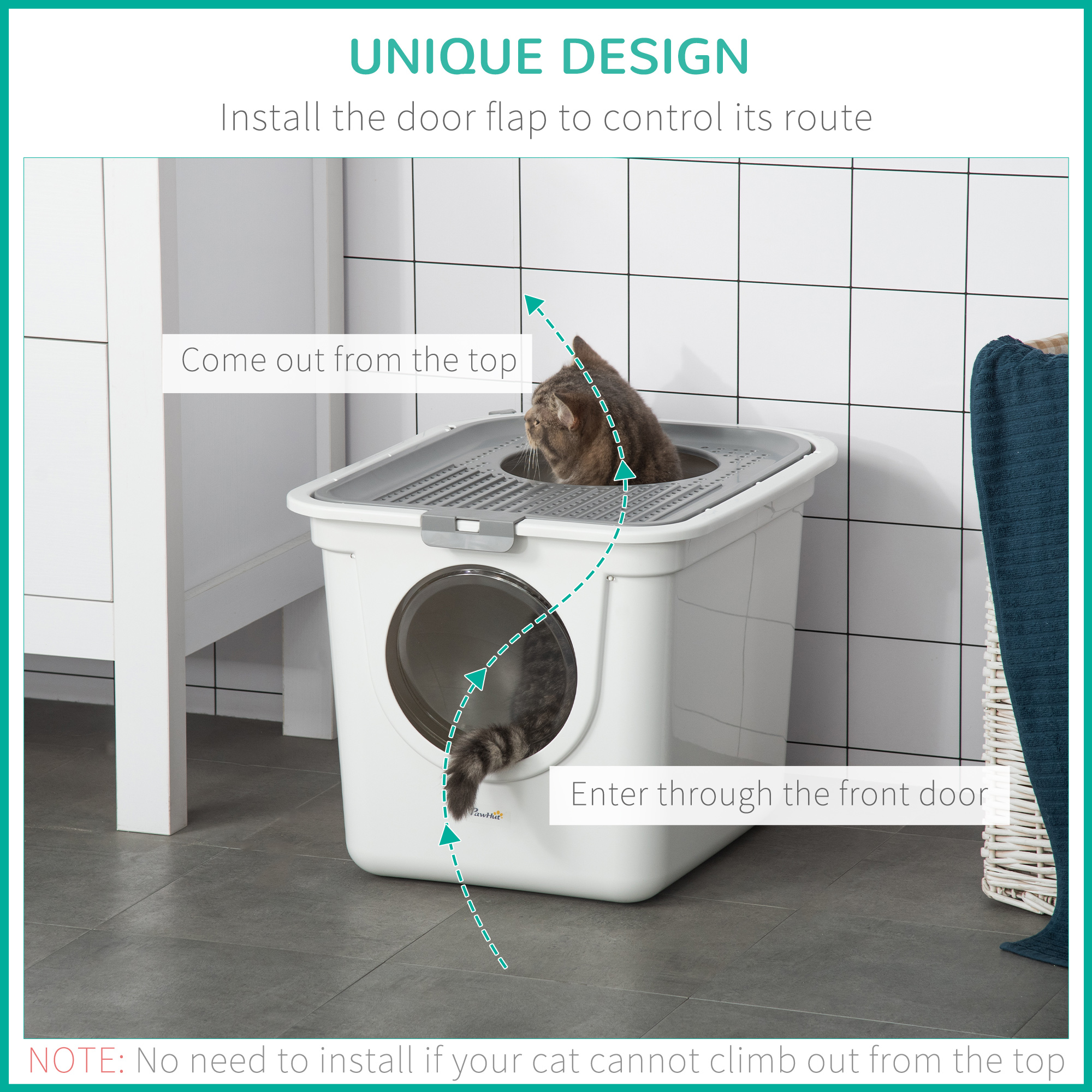 PawHut Cat Litter Box, Pet Toilet, Enclosed Kitten Pan with Front Entrance Top Exit, High Side, Scoop, White 6