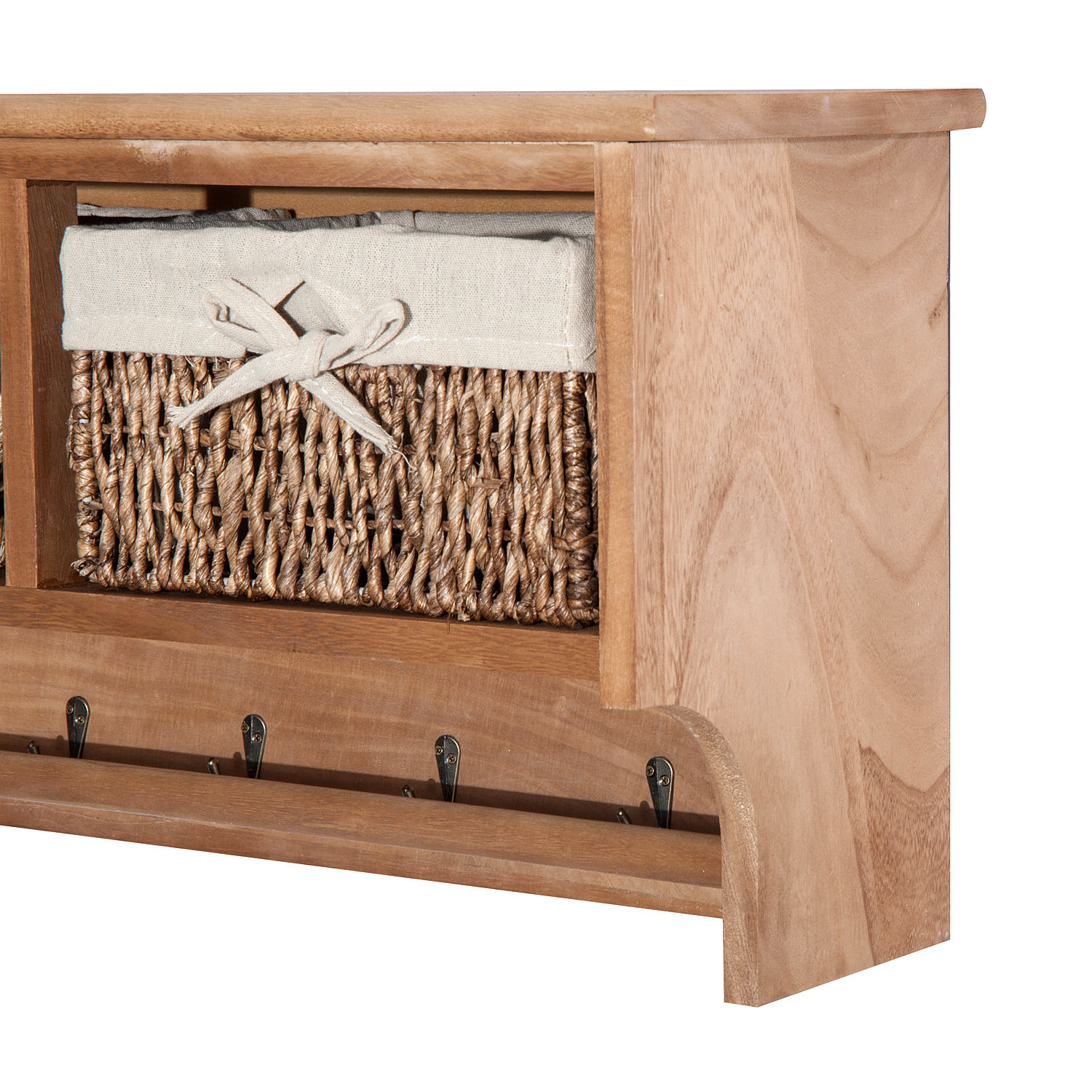 HOMCOM Entryway Coat Rack Wall Mounted Shelf w/ 2 Corn Husk Baskets and Hooks, Brown 7