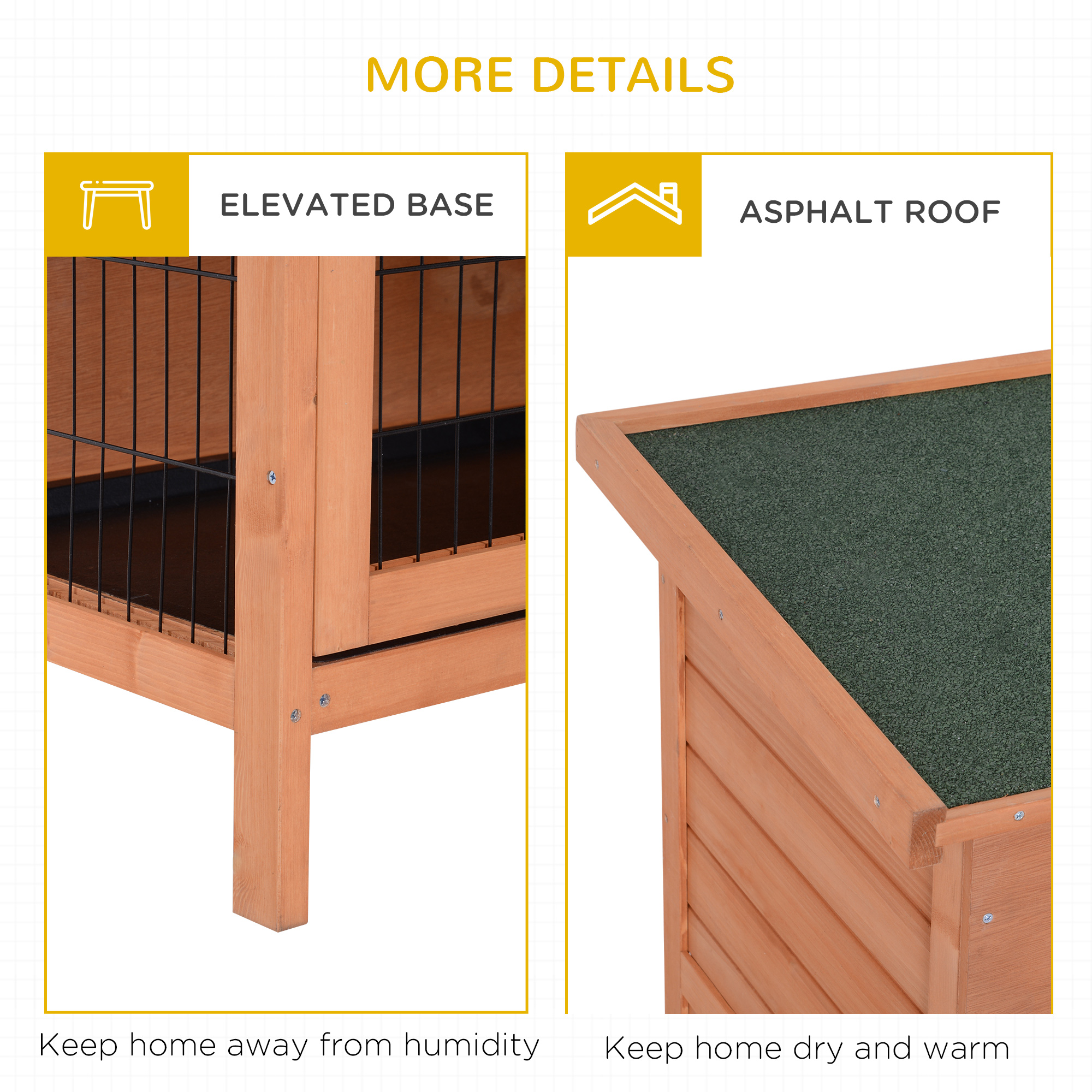 PawHut Rabbit Hutch Outdoor Guinea Pig Hutch Bunny Cage with No-Leak Trays, Divider, 136 x 50 x 93cm, Orange 7