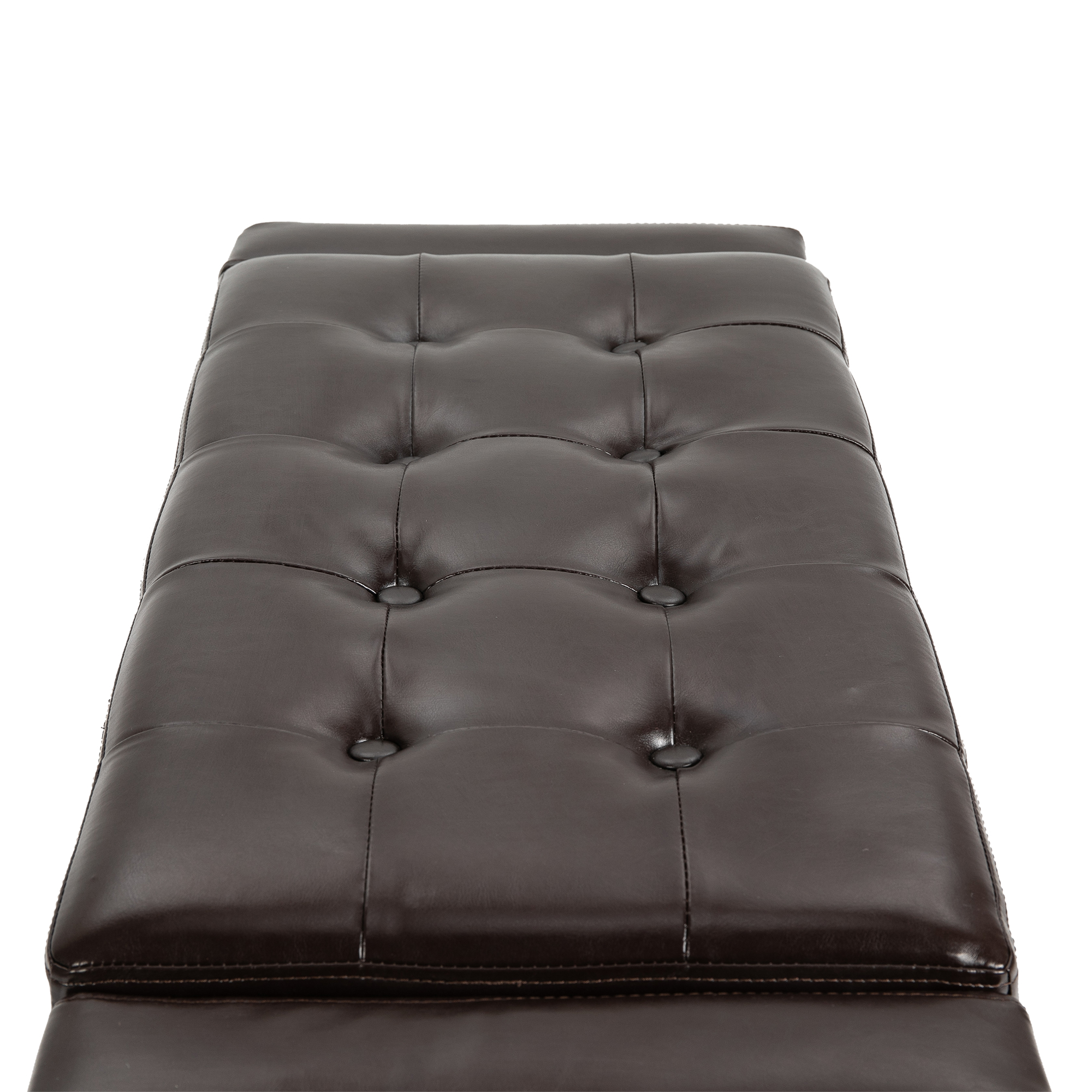 HOMCOM PU Leather Storage Ottoman Bench Storage Chest Tufted Ottoman Cube w/ Flipping Top 92L x 40W x 40H cm Brown 8