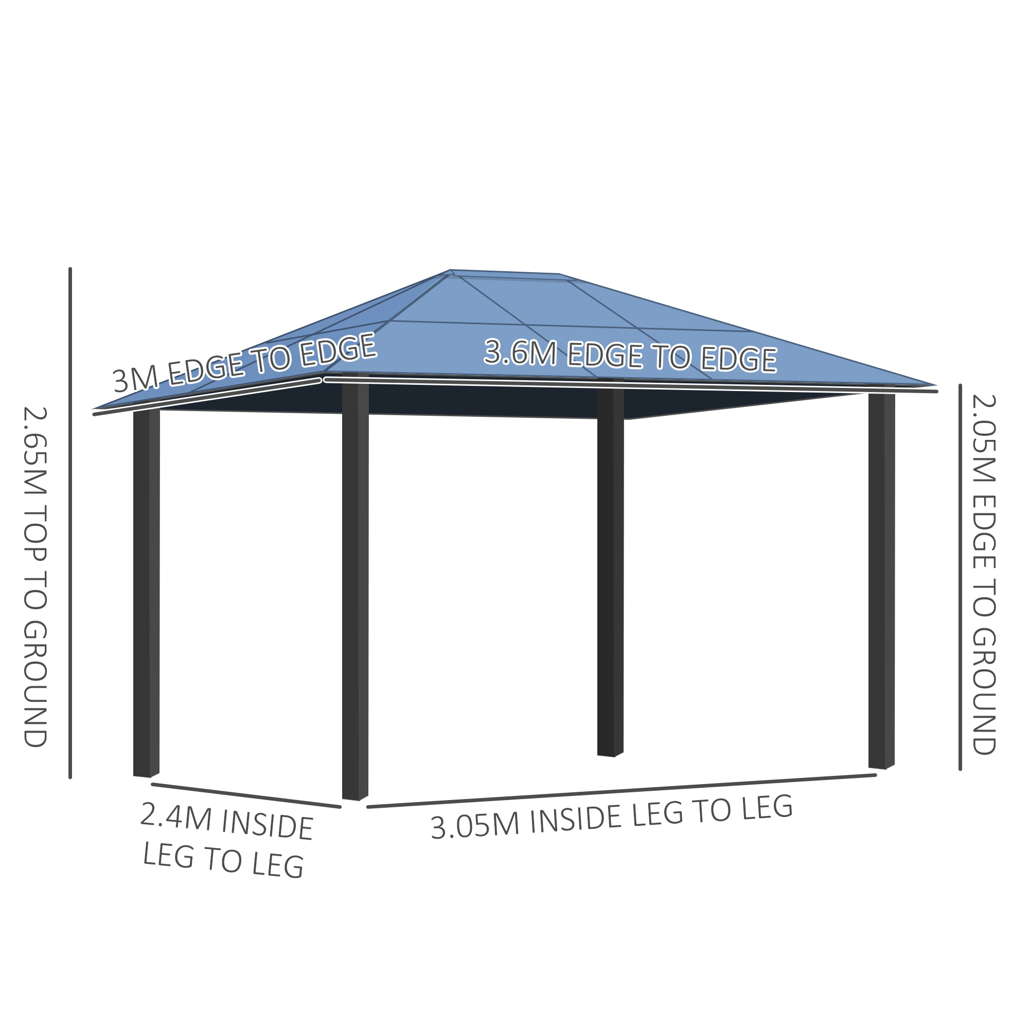 Outsunny 3 x 3.6m Polycarbonate Hardtop Gazebo with LED Solar Light and Aluminium Frame, Garden Pavilion with Mosquito Netting and Curtains 3