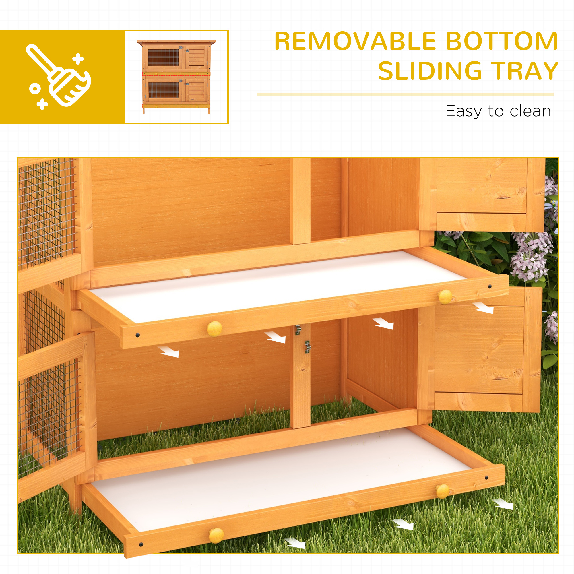 PawHut Double Tier Rabbit Hutch Large 2-Tier Wooden Hutch for Rabbits & Guinea Pigs, Pet Lovers Choice, Natural 4