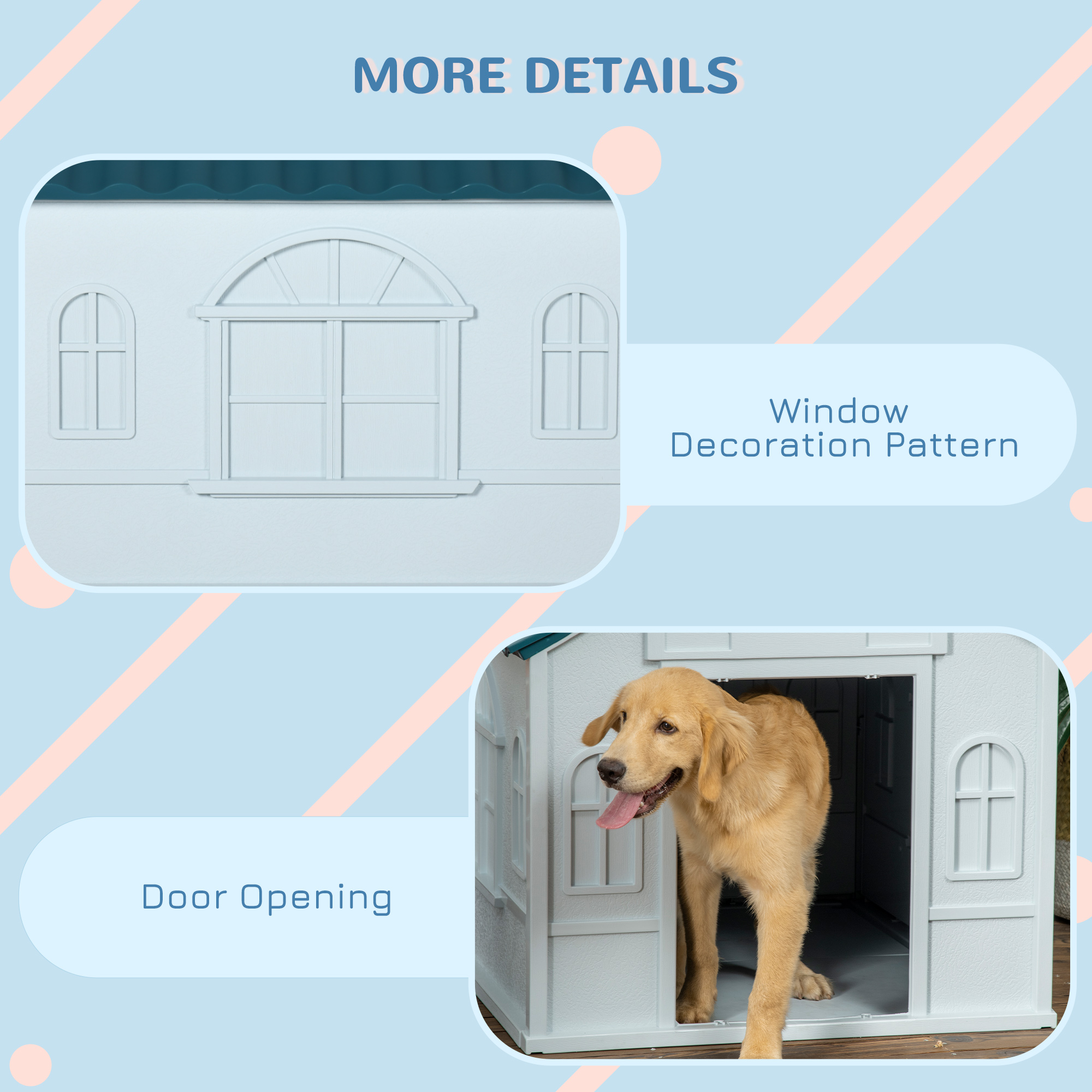PawHut Plastic Weather-Resistant Dog House, for Indoors and Outdoors, Large Dogs White and Blue 6