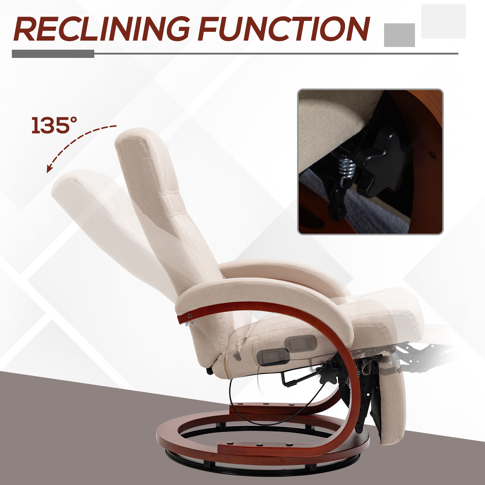 HOMCOM 135° Manual Reclining Swivel Chair, with Footrest Beige 4