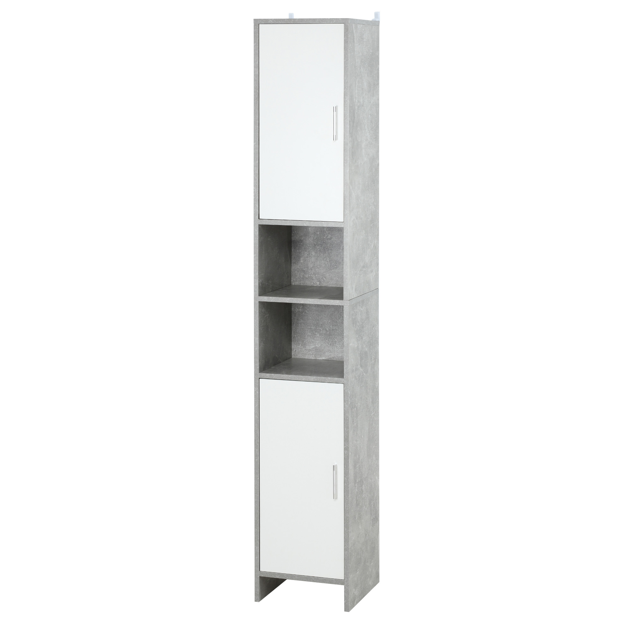 kleankin Colonne de Rangement Salle de Bain Aspect Béton Blanc 2 Placards et Étagère   Aosom France