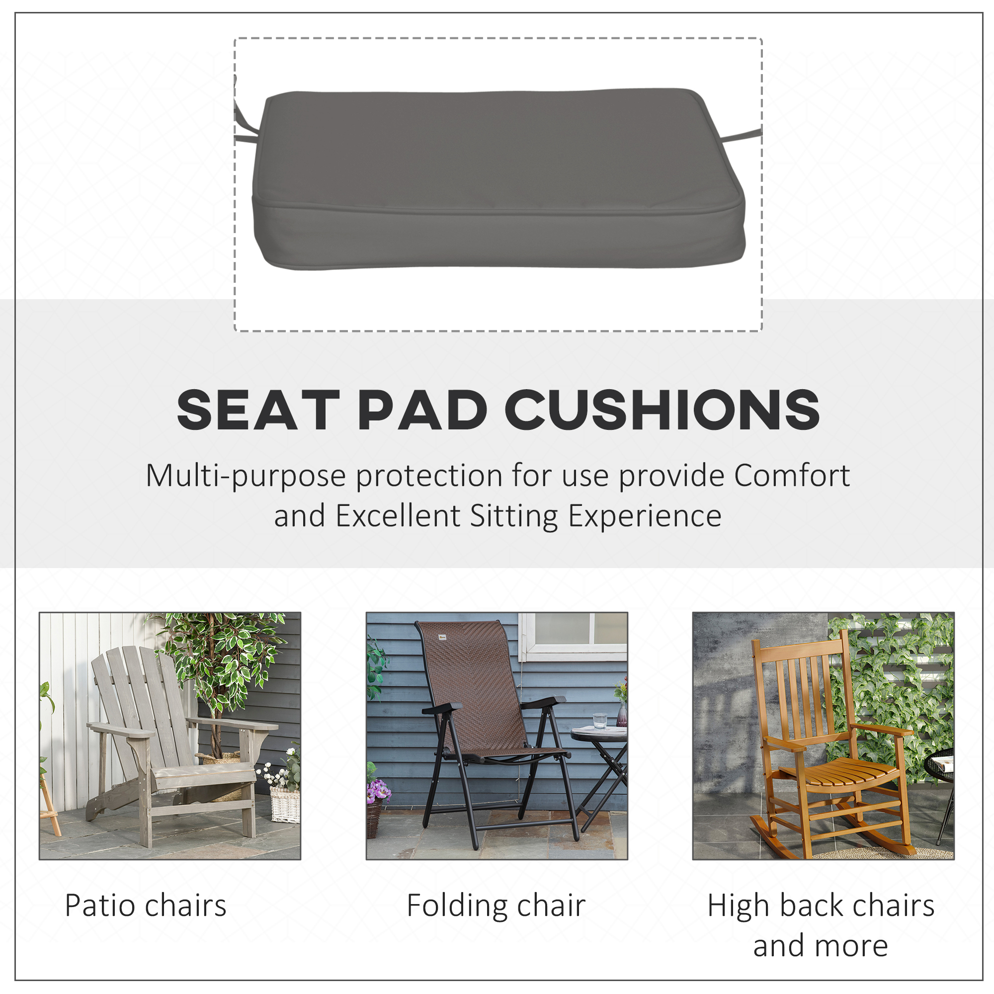 Outsunny Set of 6 Pcs Chair Cushion, 42Lx42Wx5T cm-Grey 6