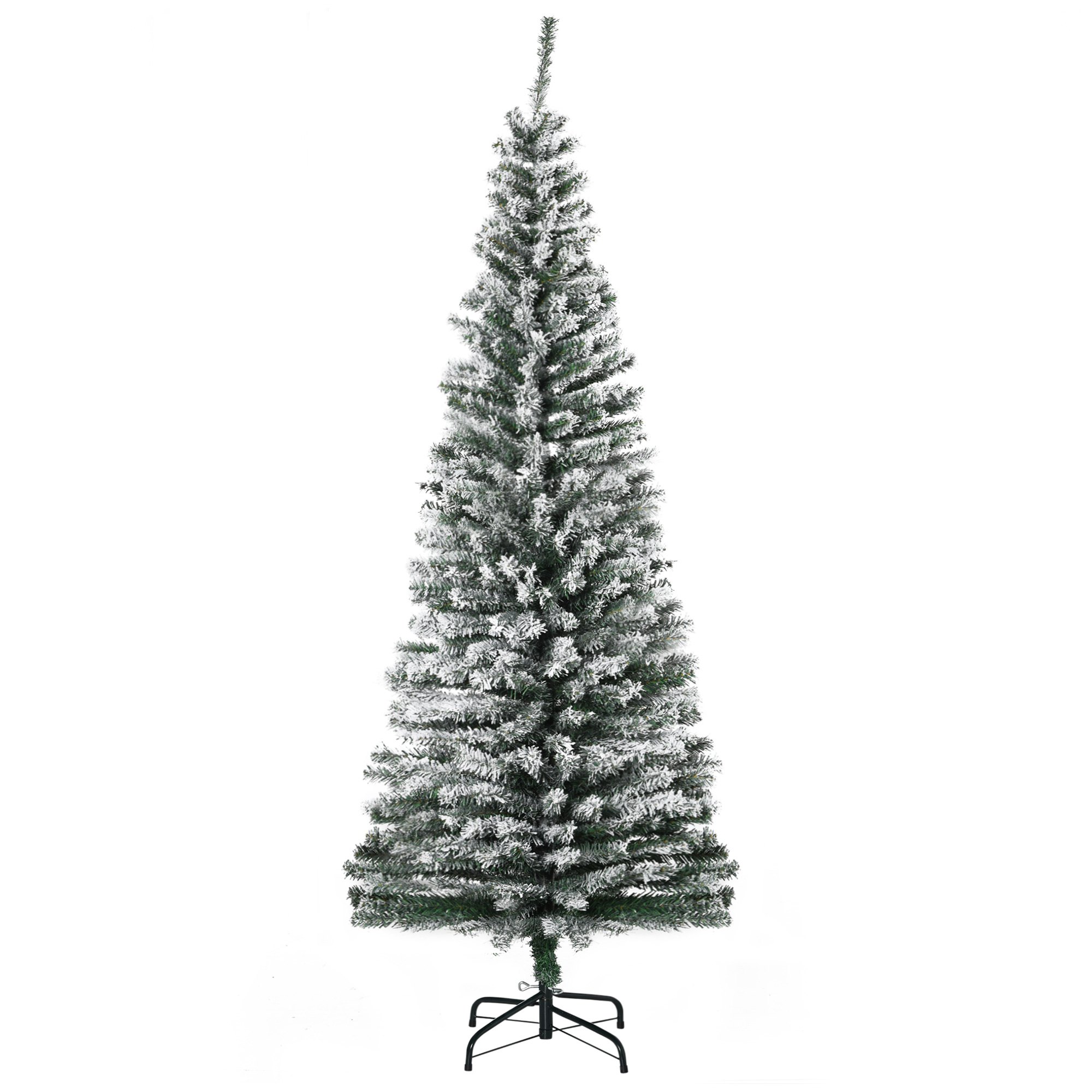 HOMCOM Árbol de Navidad Estrecho 180 cm Árbol Navideño Nevado con 492 Ramas y Soporte de Metal para Salón Verde y Blanco