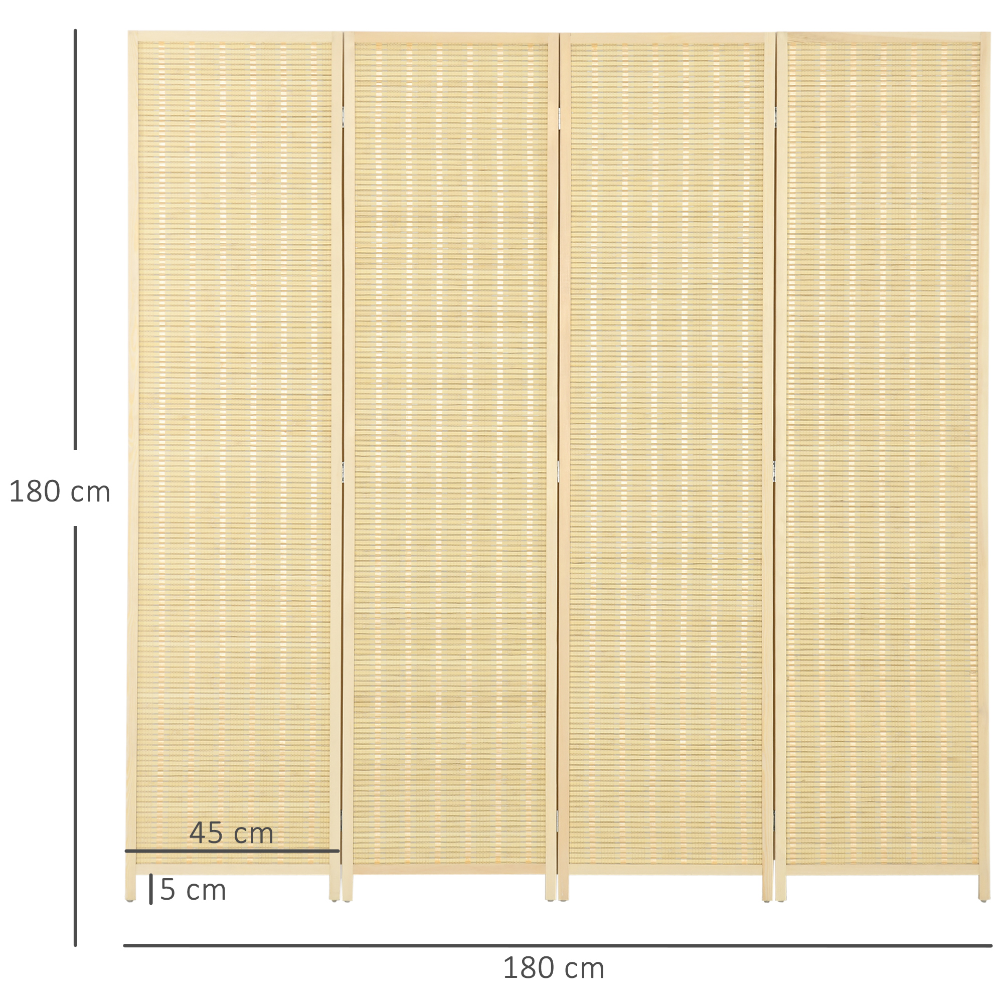HOMCOM 4 Panel Folding Room Divider Screen, Wall Panel Privacy Furniture, Freestanding Paravent Partition Separator for Living Room, Bedroom and Office, 180 x 180cm, Natural 3
