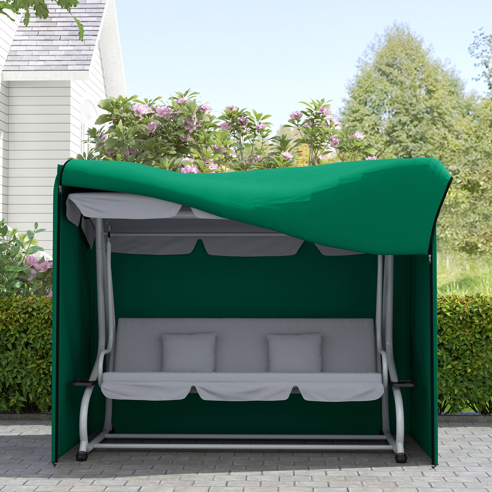 Outsunny 220 x 125cm Three-Seater Swing Chair Protective Cover Green 9