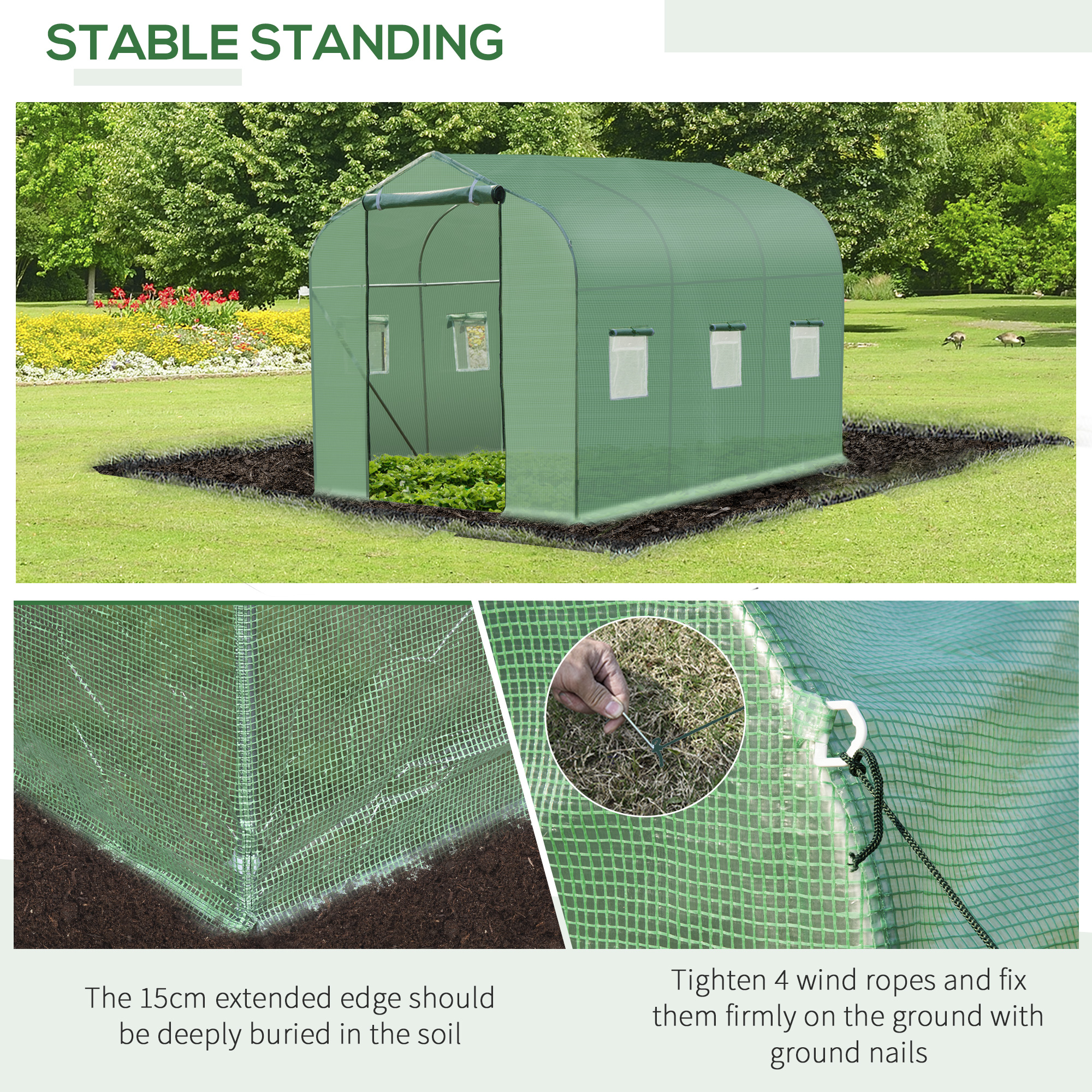 Outsunny Polytunnel Greenhouse with Windows and Door, Walk in Greenhouse for Garden, Backyard (3 x 2 M) 5