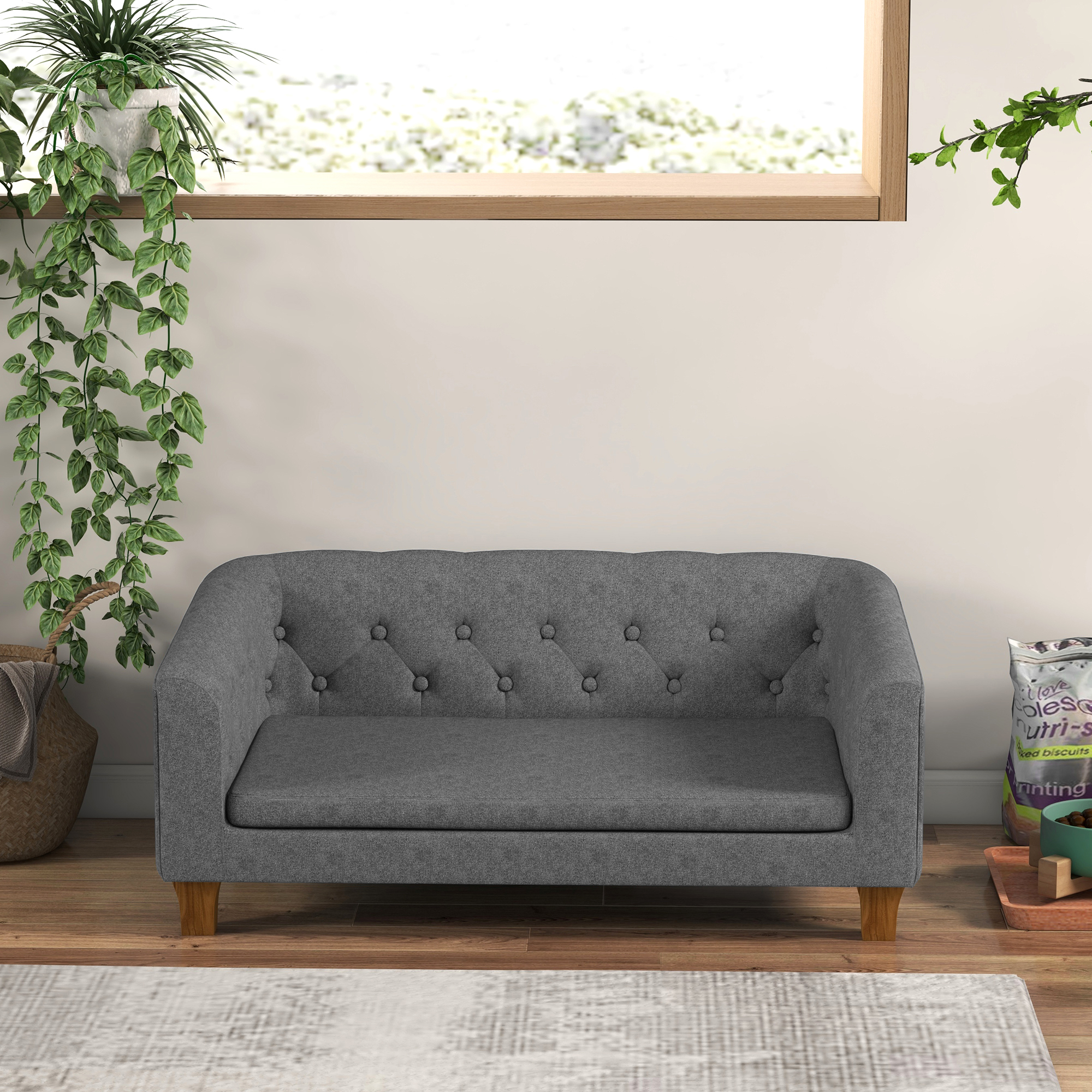 PawHut Dog Sofa Bed w/ Soft Cushion for Medium Dogs Grey 9