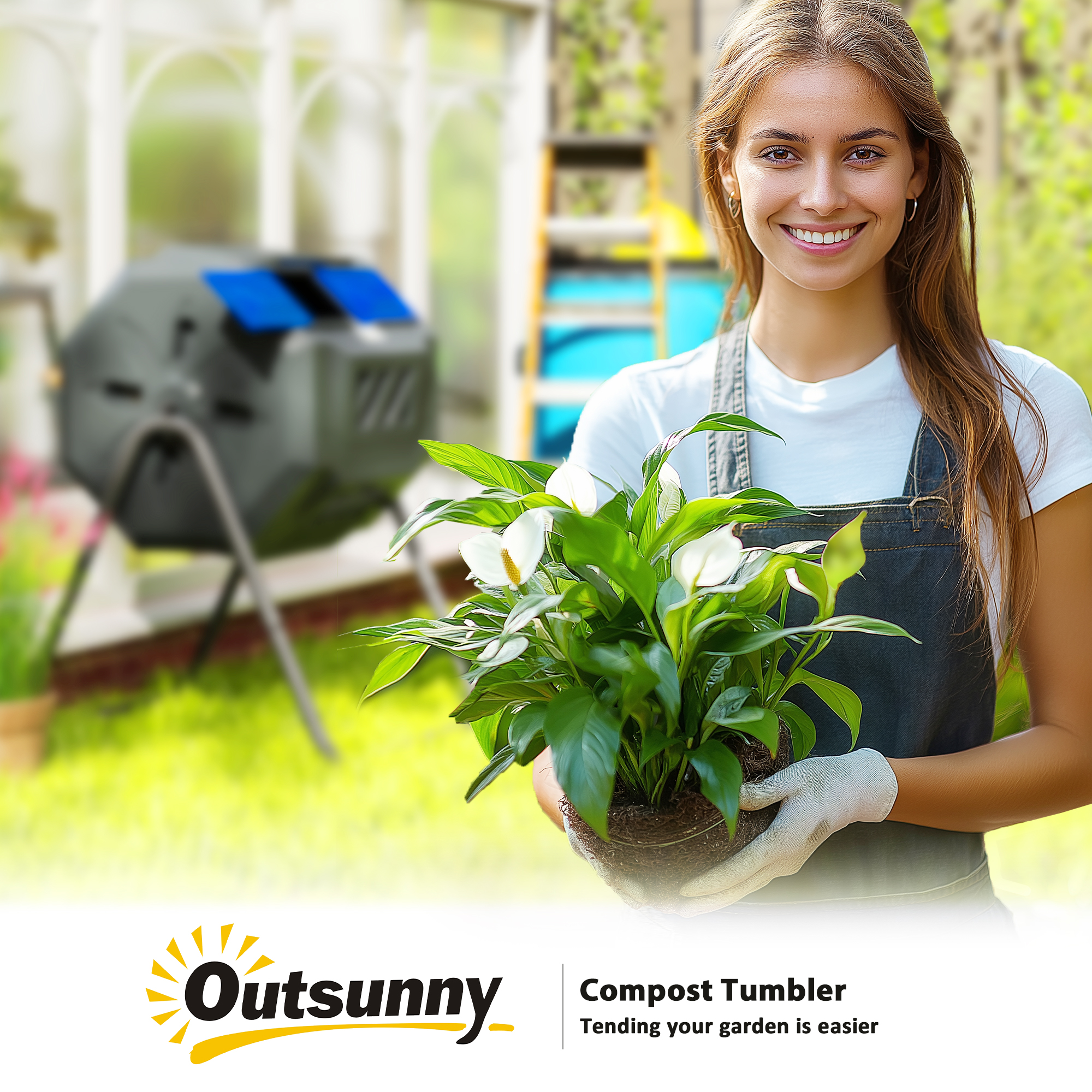 Outsunny 160L 360° Rotating Dual Chamber Composter Blue 9